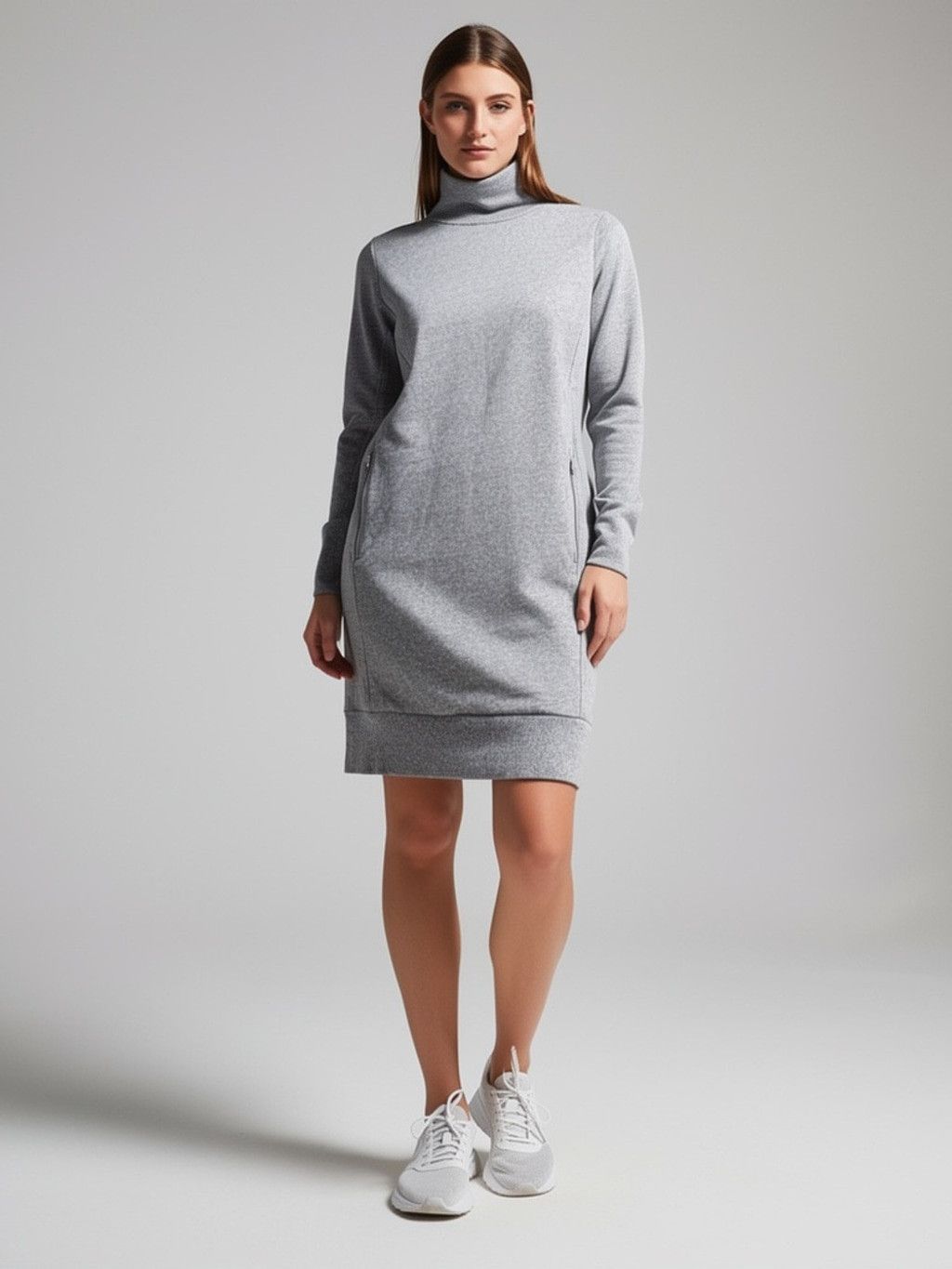 Lou & Grey Lou & Grey Turtleneck Sweatshirt Dress LP Gray Cozy Tunic Size L / US 10 / IT 46 - 1 Thumbnail