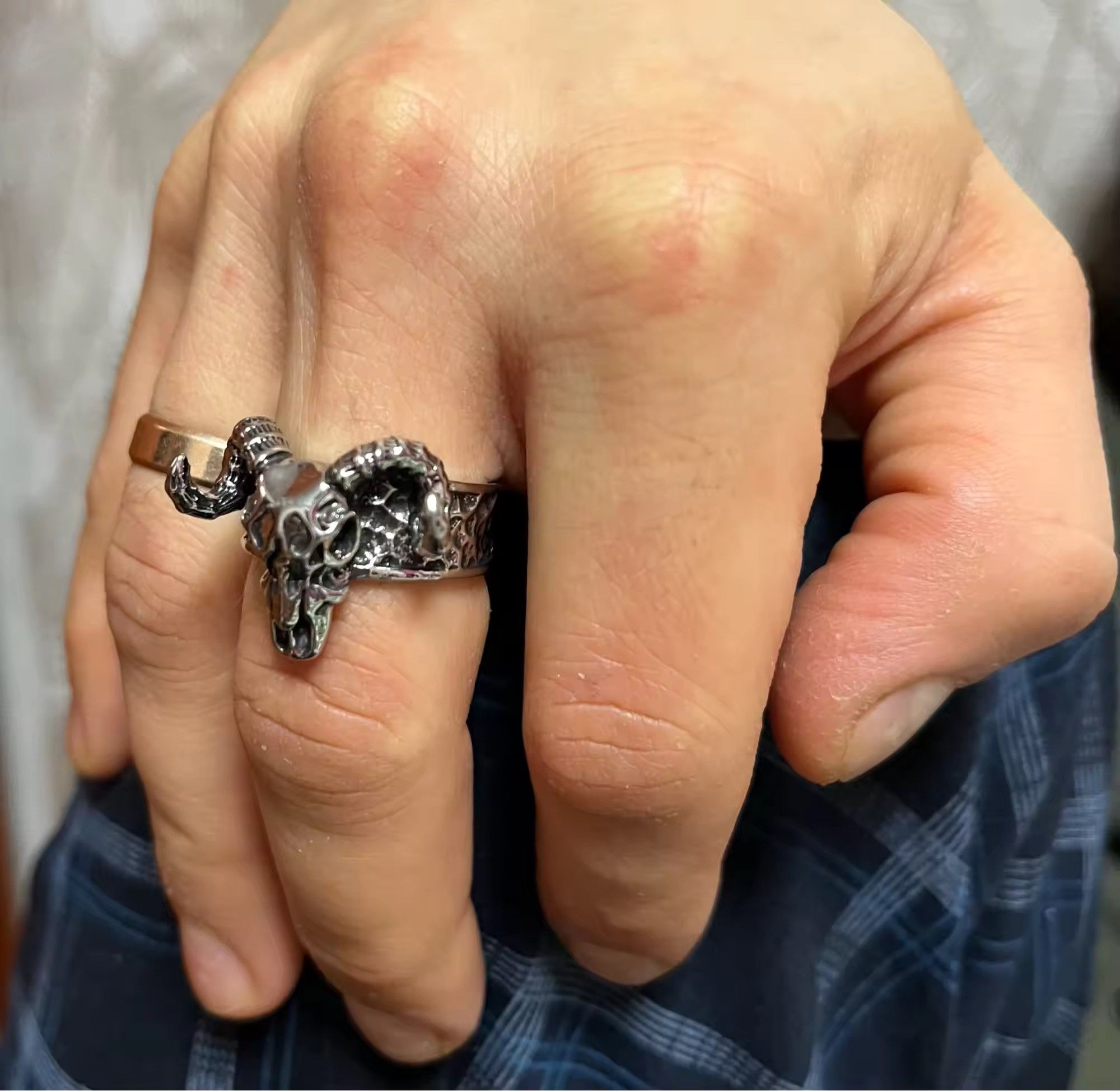Other Vintage Punk Sheep Head Resizeable Ring Size ONE SIZE - 2 Thumbnail