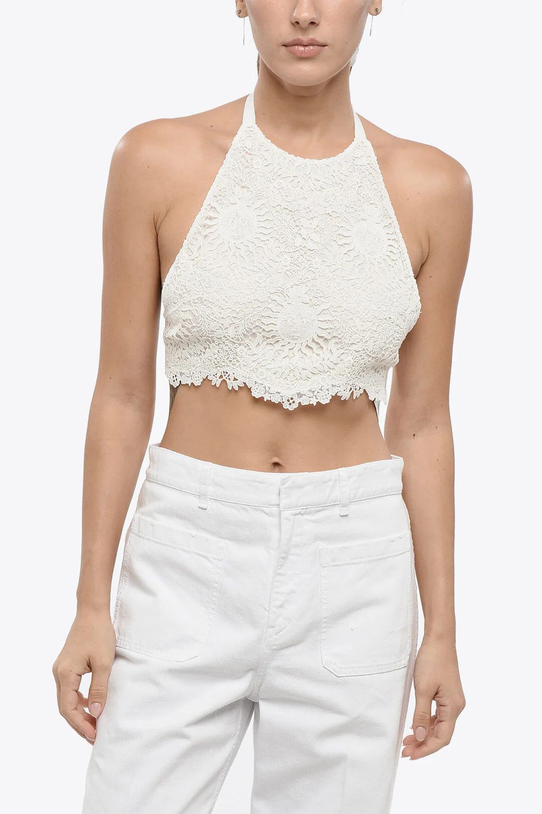 Dior o1mm0326 Macramé Halter-Neck Top in White Size M / US 6-8 / IT 42-44 - 1 Thumbnail