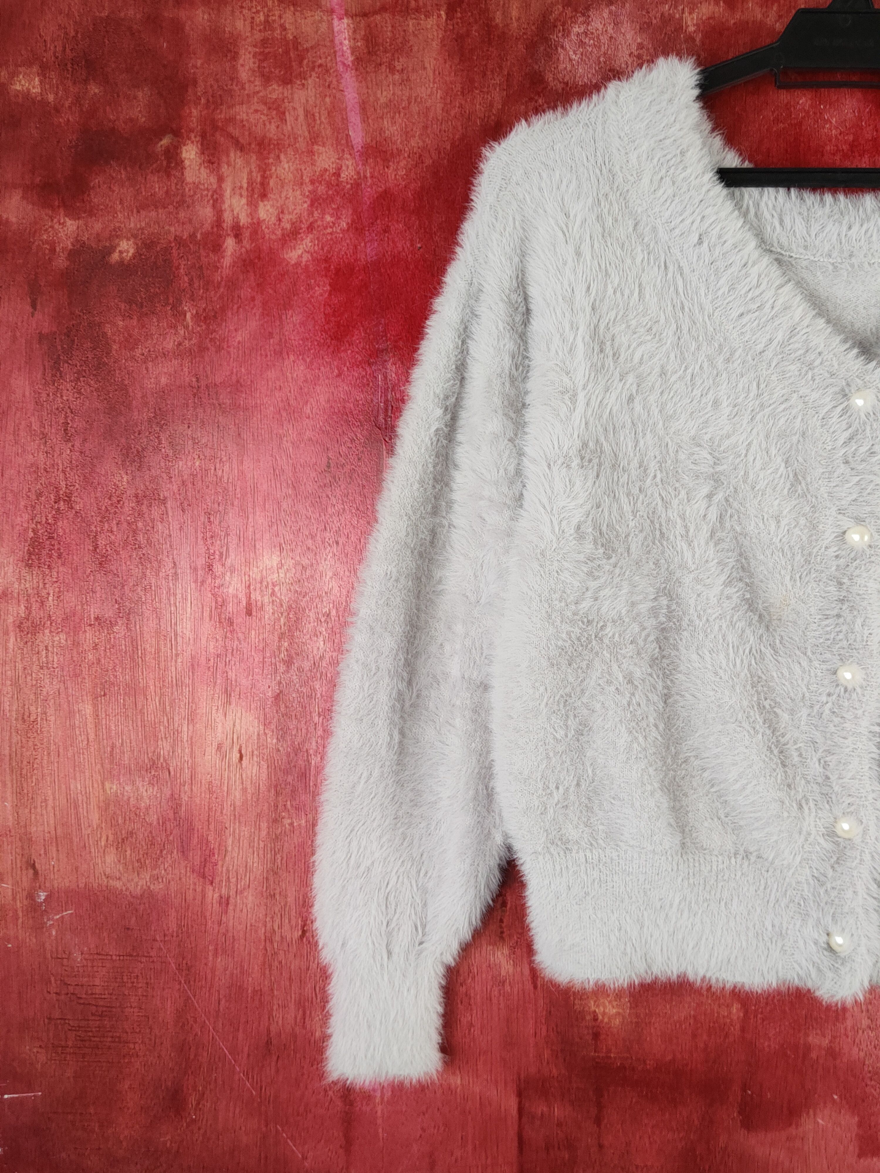 Japanese Brand Vis Light Gray Shag Shaggy Fur Mohair Crop Tops #S1685 Size M / US 6-8 / IT 42-44 - 3 Thumbnail