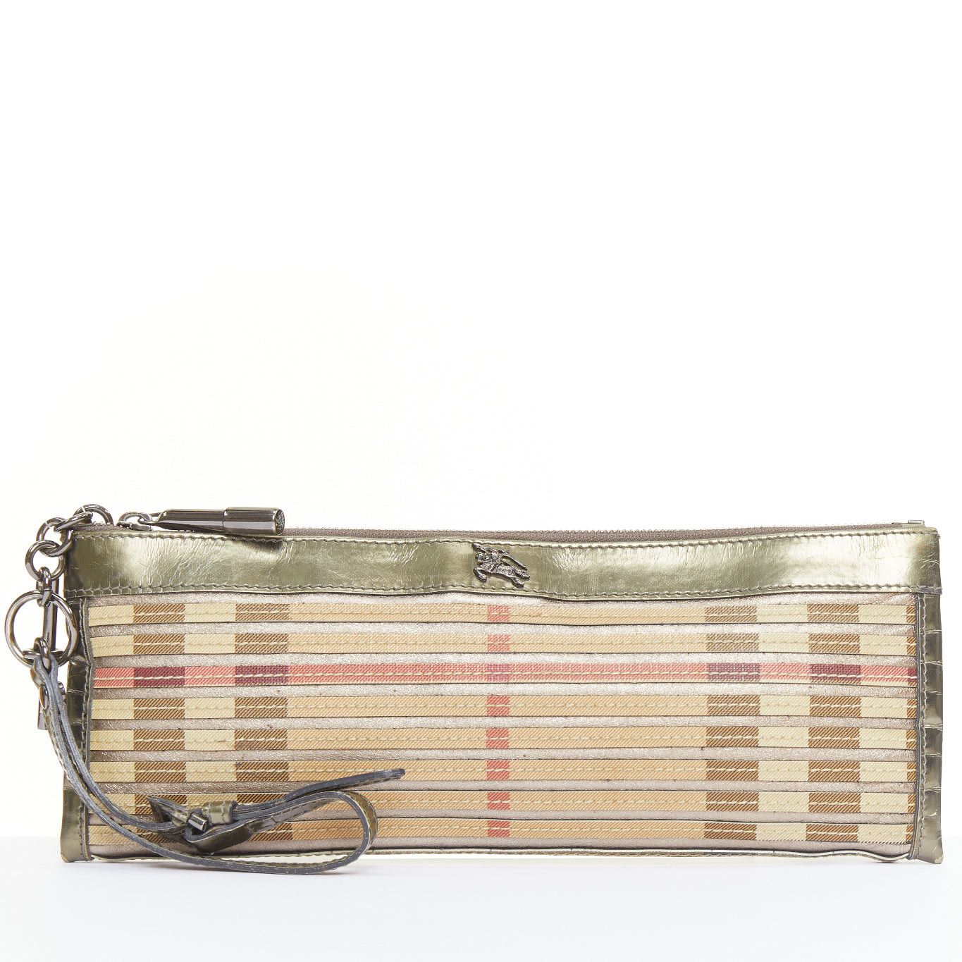 Burberry BURBERRY Nova Check metallic gold leather House Check applique zip clutch wristlet Size ONE SIZE - 1 Thumbnail