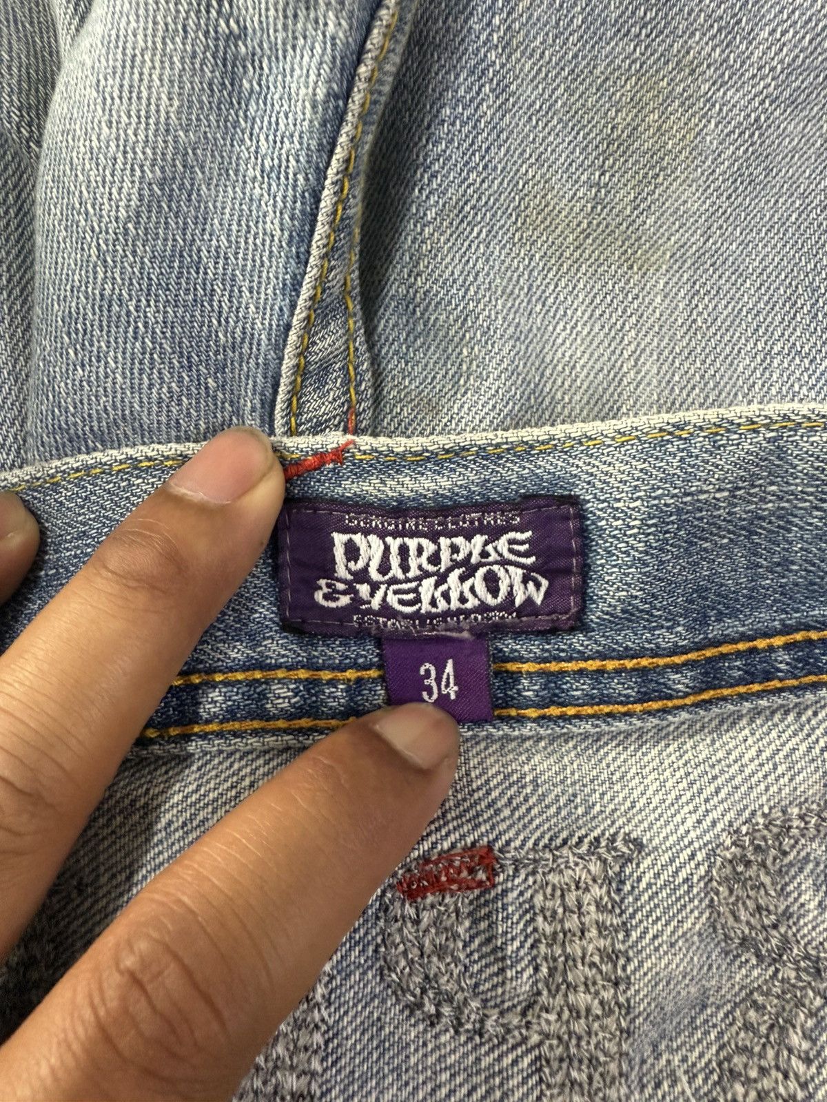 Japanese Purple & Yellow Distressed Denim Jeans