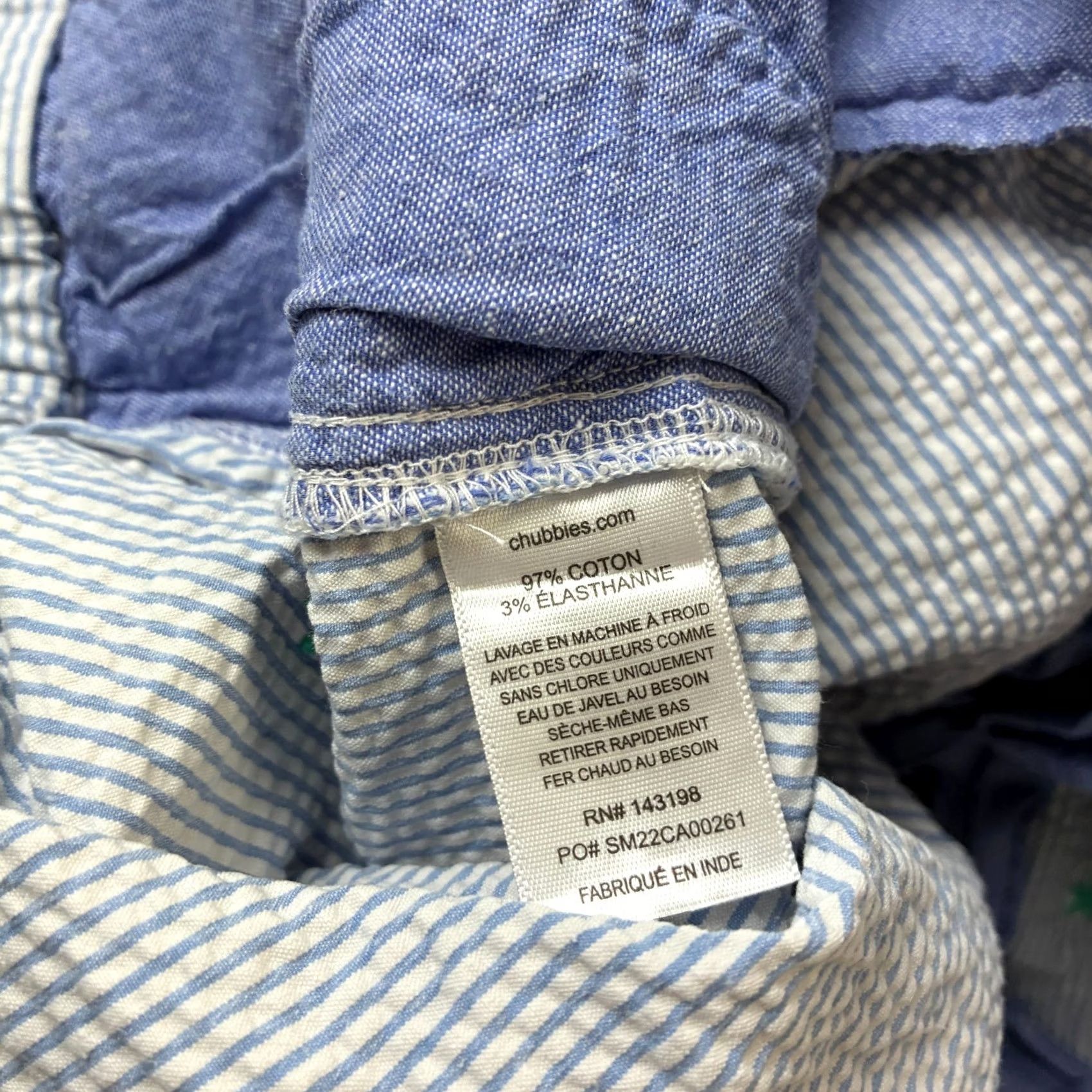 Chubbies Chubbies Everywhere Shorts XL Blue 7” Seersucker All Over Print Chino Casual Mens Bags Pockets Drawstring Elastic Waist 7 In Inseam Size US 36 / EU 52 - 7 Thumbnail