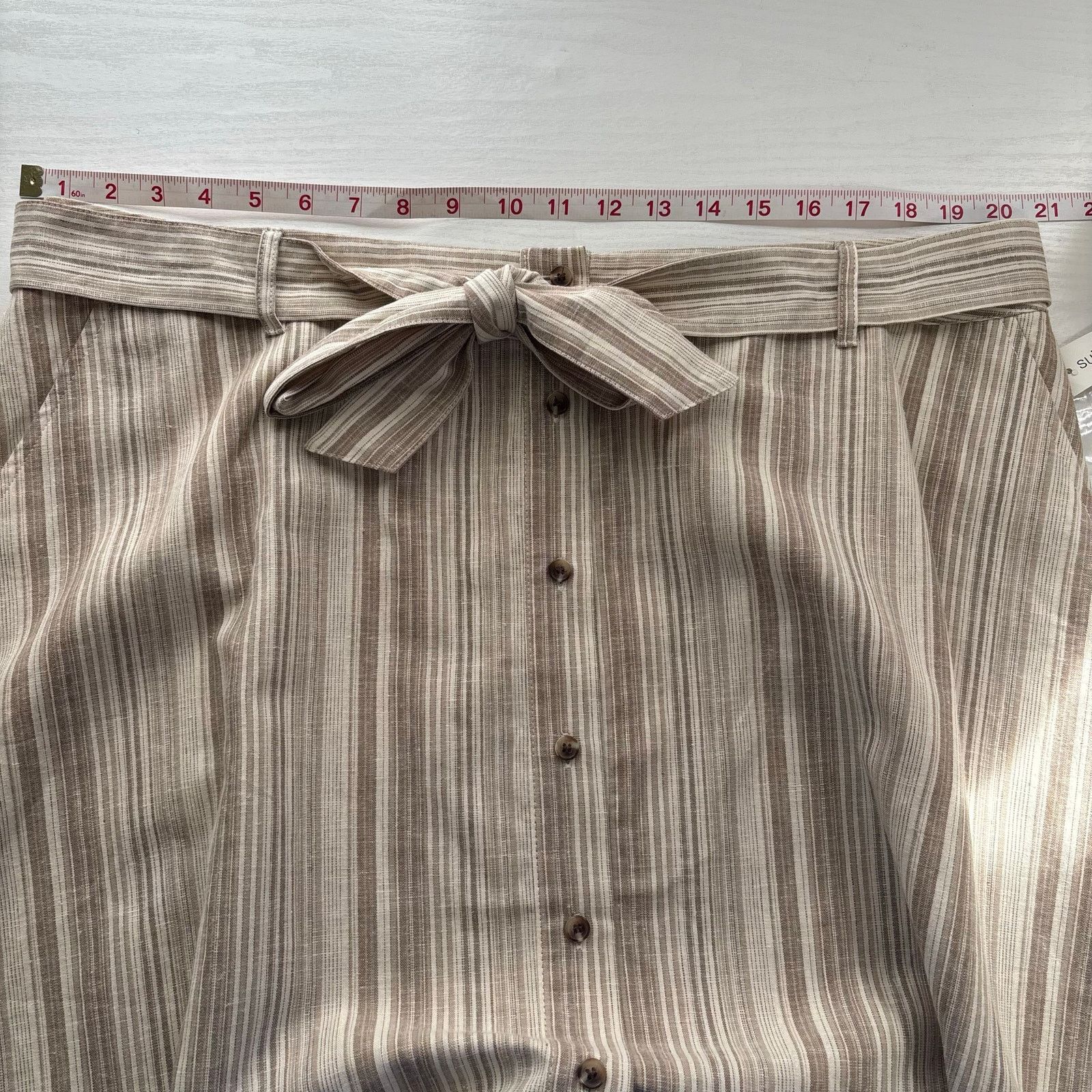 Comune Bar III Daydream Striped Linen Blend Belted Midi Skirt 16W Size 38" / US 16 / IT 52 - 4 Thumbnail