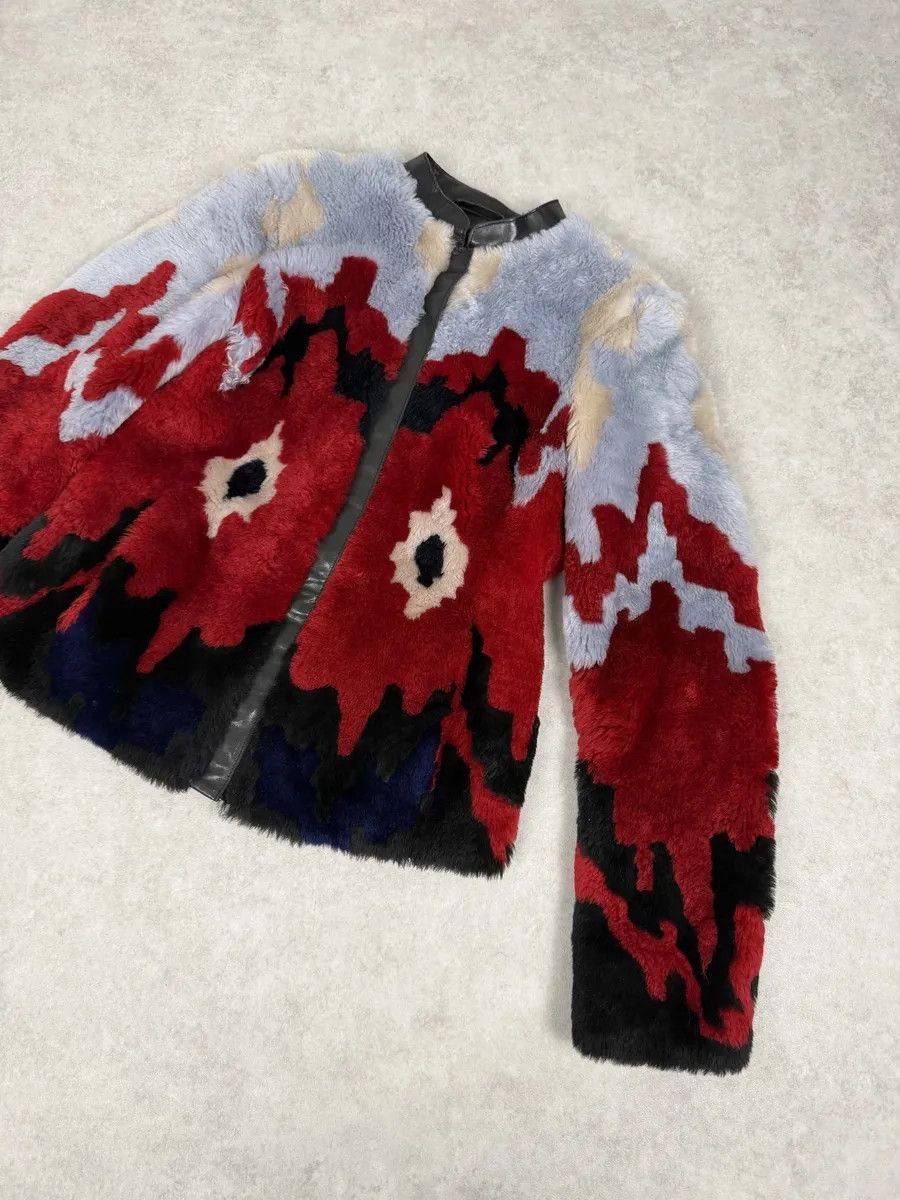 Emporio Armani FW2015 Emporio Armani Red & Blue Abstract Lamb Shearling Jacket Size M / US 6-8 / IT 42-44 - 4 Thumbnail