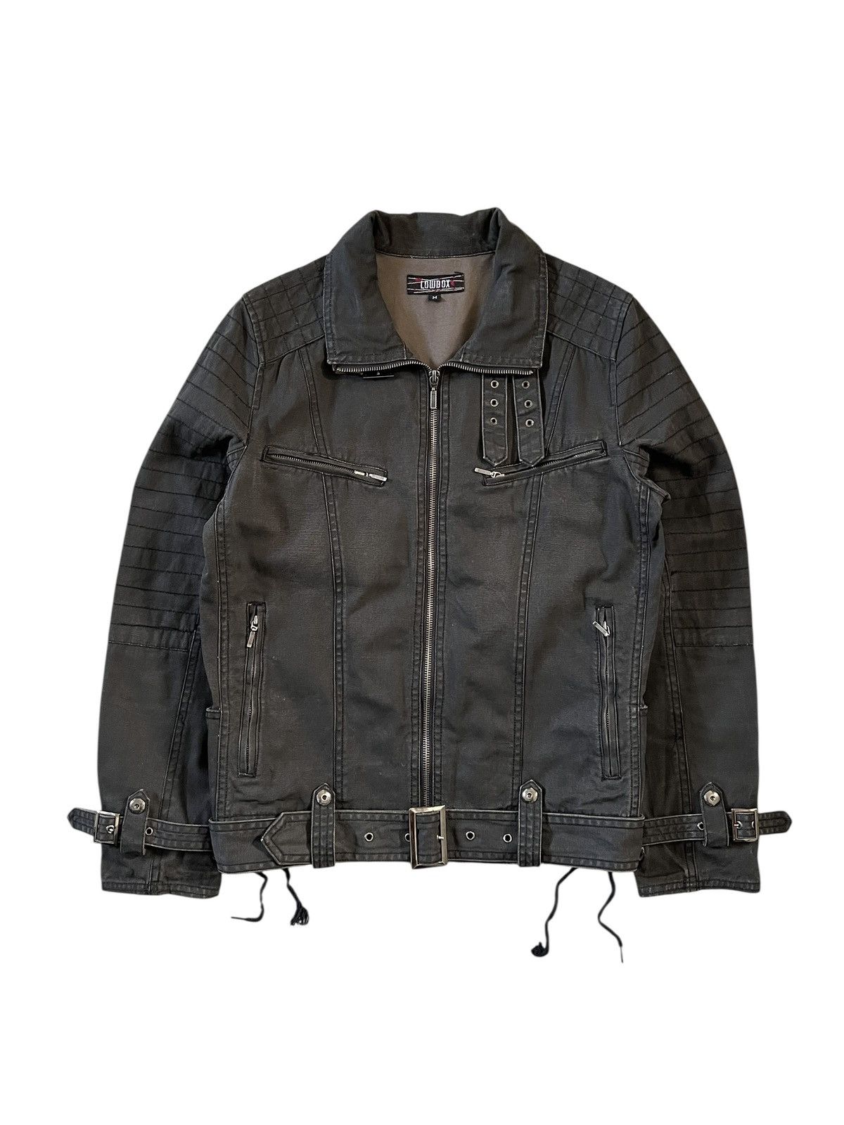 LOWBOX 2000s Lowbox Washed Black Lace-Up Biker Jacket Size US M / EU 48-50 / 2 - 2 Thumbnail