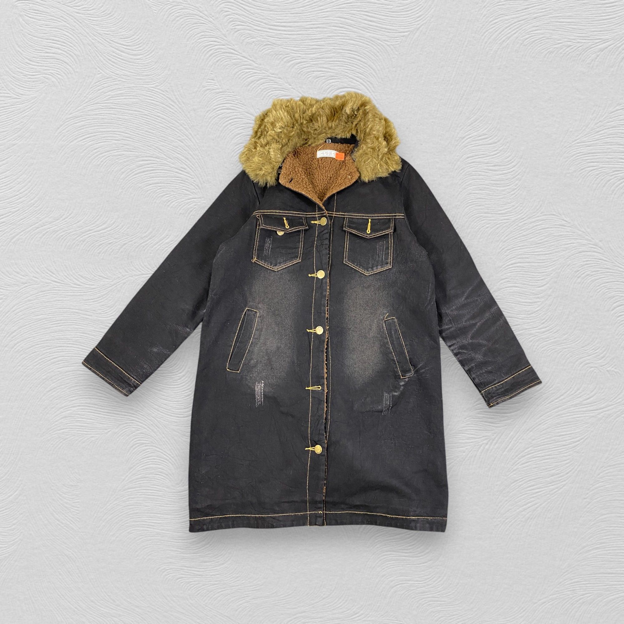 Vintage Denim Afghan Sherpa Long Jacket - J079