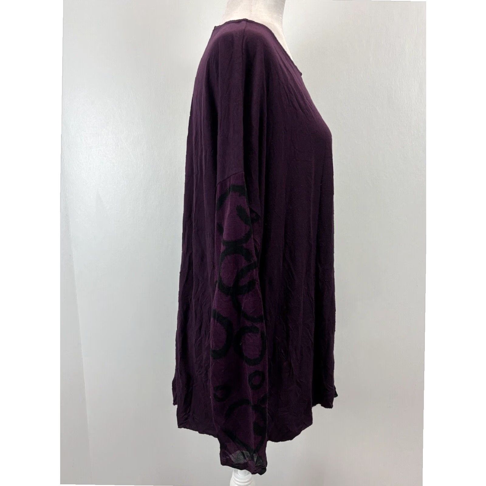 Vintage Chalet Et Ceci Women's Bamboo Blend Tunic Top Shirt Large Black Purple Long Sleeve Size L / US 10 / IT 46 - 4 Thumbnail