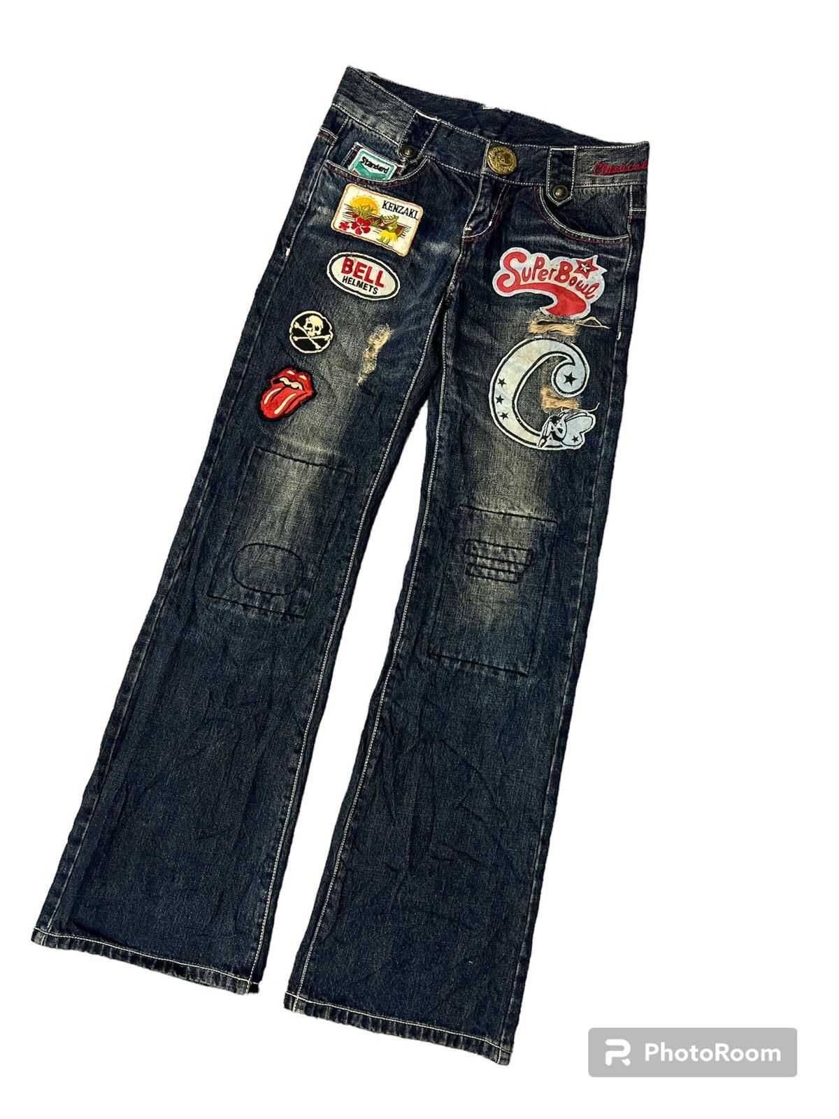 Japanese Brand FLARED💥UNKNOWN RIPPED PATCHES DISTRESSED DENIM PANT Size 28" / US 6 / IT 42 - 5 Thumbnail