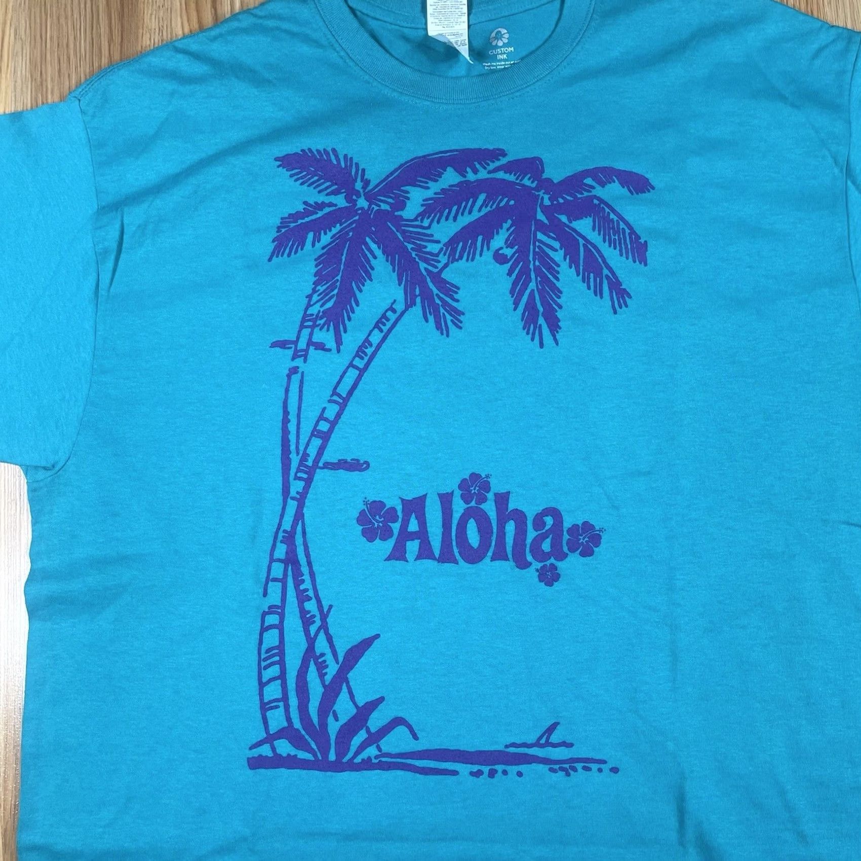 Gildan Gildan T-Shirt Adults XL Teal Aloha Graphic Print 100% Cotton Size US XL / EU 56 / 4 - 2 Thumbnail