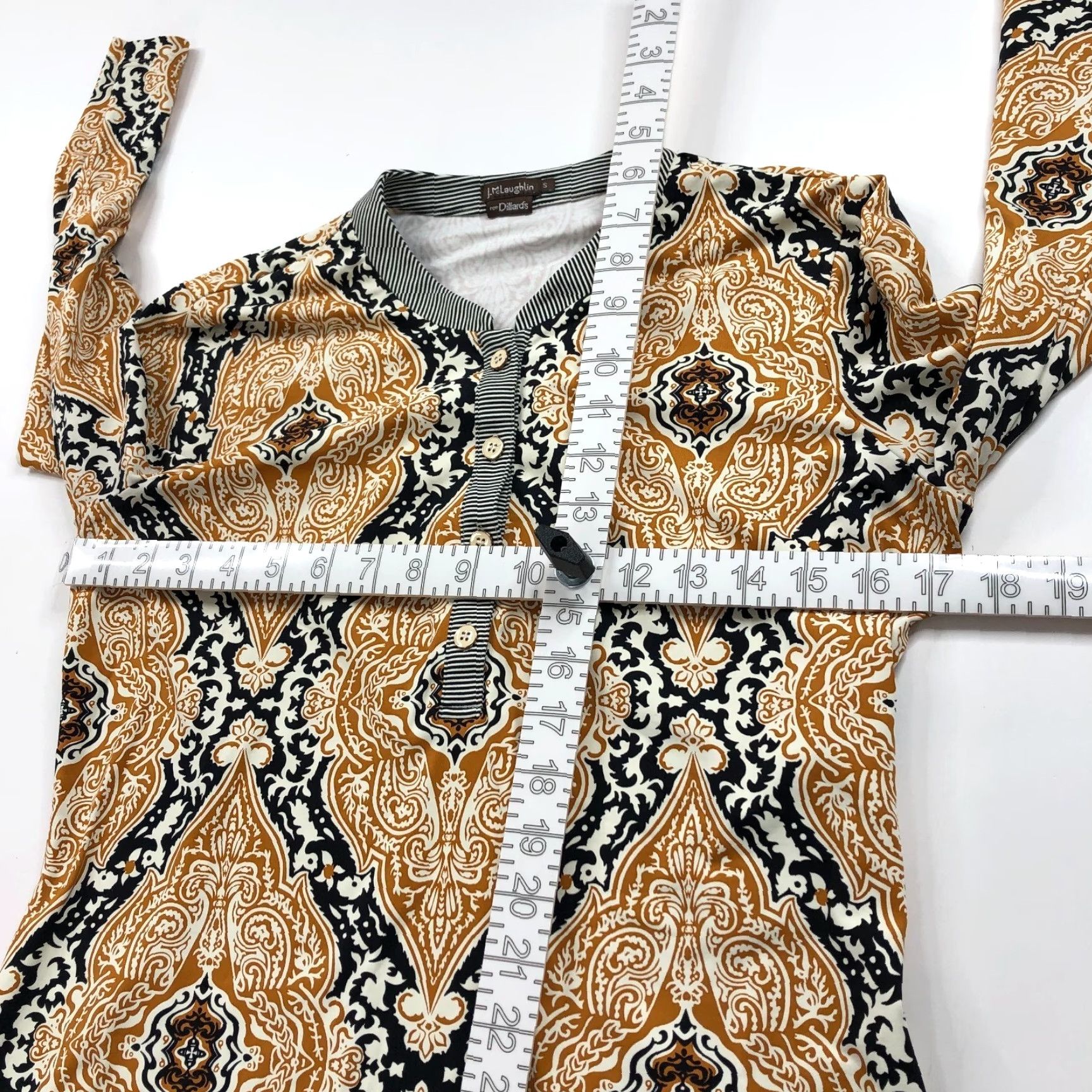 J.McLaughlin J. McLaughlin Blouse Pullover Tunic Button Top Catalina All Over Print MINT Brown Geometric Long Sleeve Women XS S Regular Vintage No Size S / US 4 / IT 40 - 5 Thumbnail