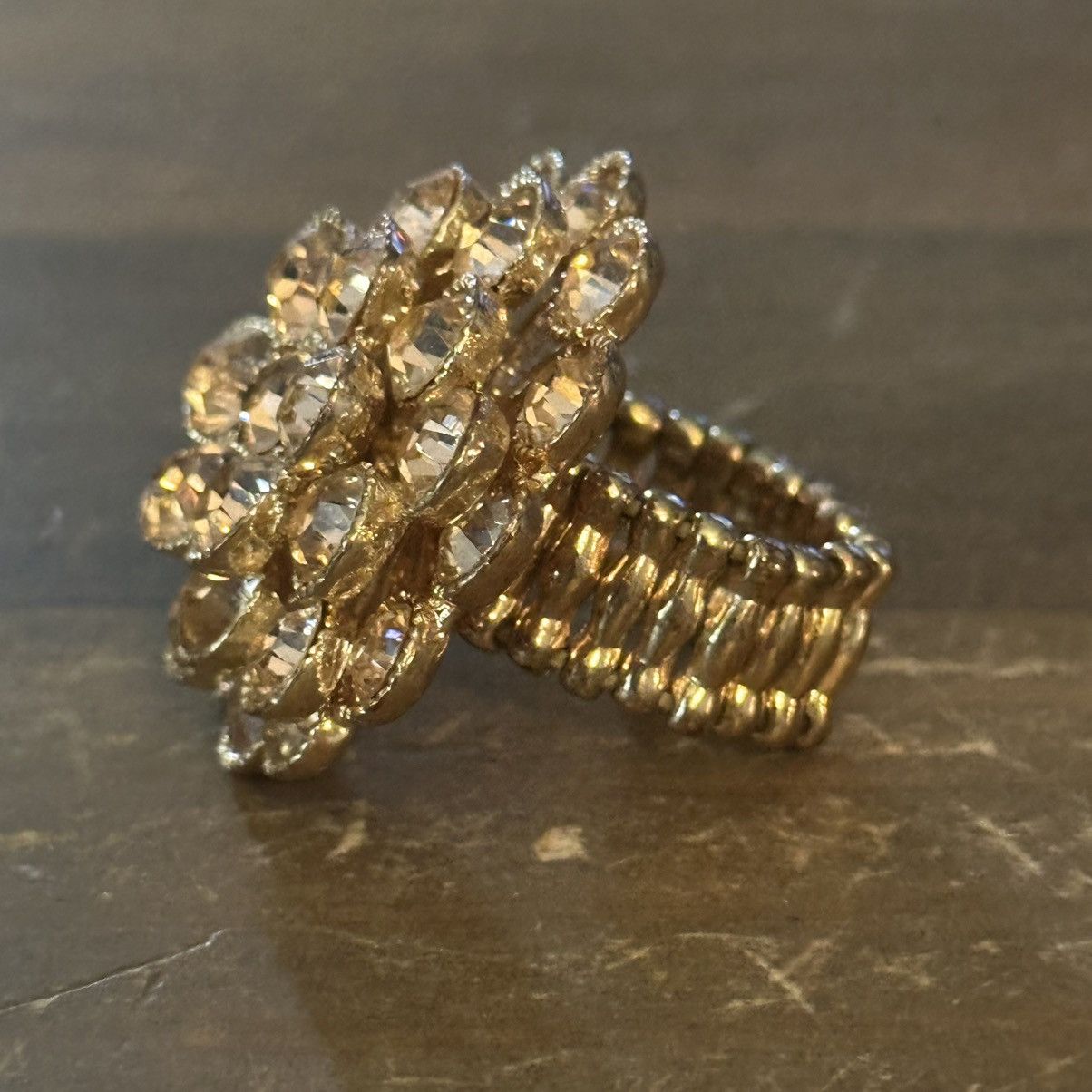 Other Gold champagne rhinestones flower statement stretch ring Size ONE SIZE - 7 Thumbnail