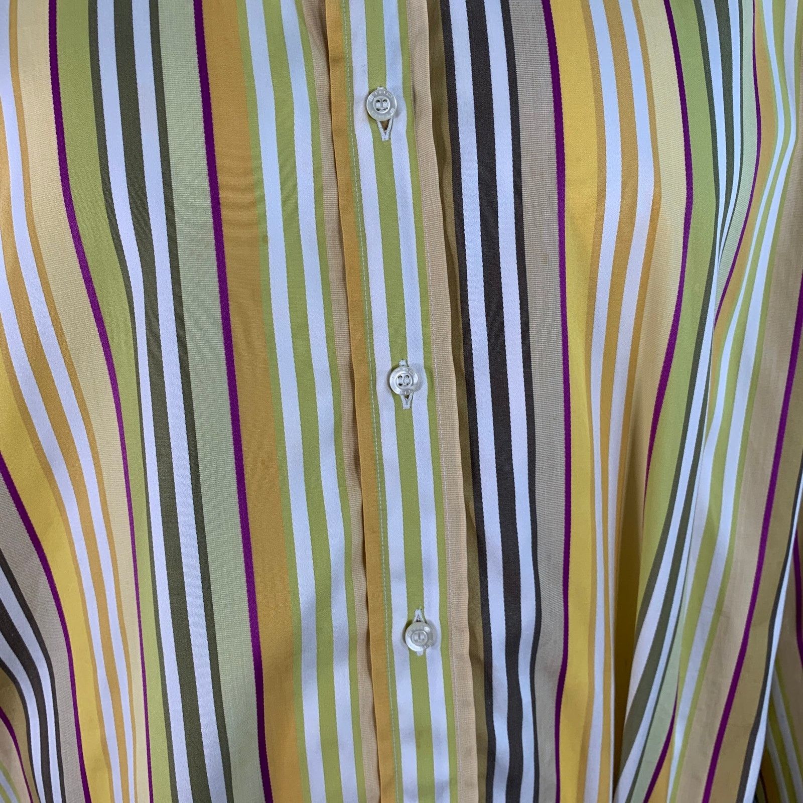 Etro ETRO Yellow Green White Stripe Cotton Curved Cutaway Shirt Size US XL / EU 56 / 4 - 6 Thumbnail