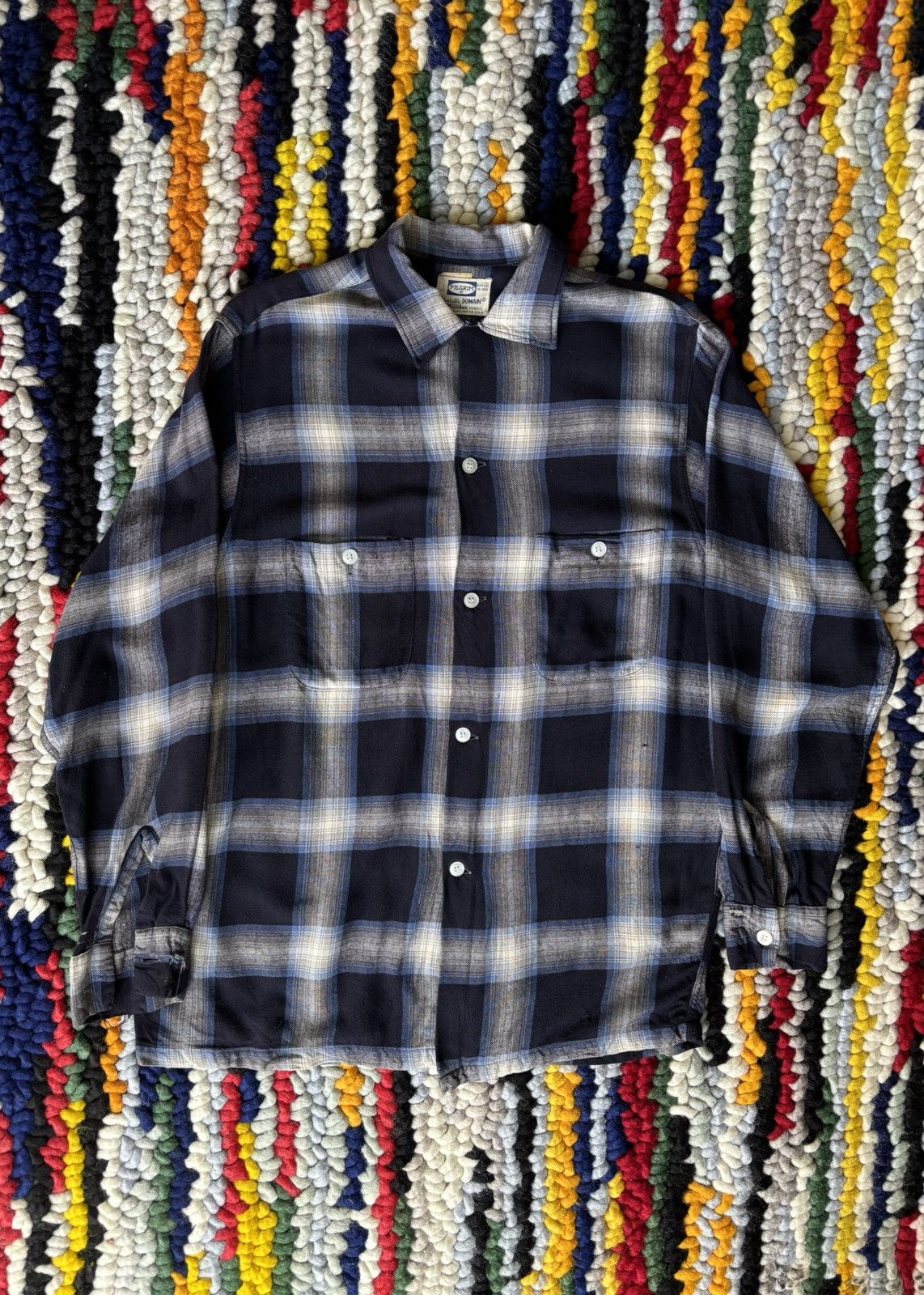 Vintage 1950s Shadow Box Pilgrim Button Up Loop Collar Blue Size US M / EU 48-50 / 2 - 4 Thumbnail