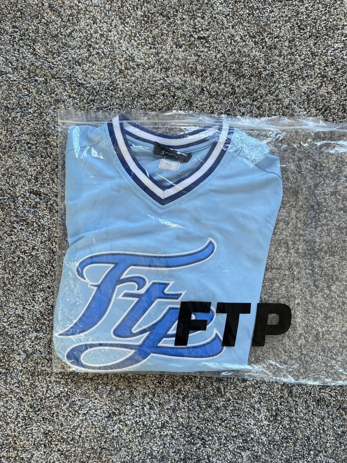 Fuck The Population FTP Script Pullover Baseball Jersey (Light Blue) Size US XL / EU 56 / 4 - 1 Thumbnail