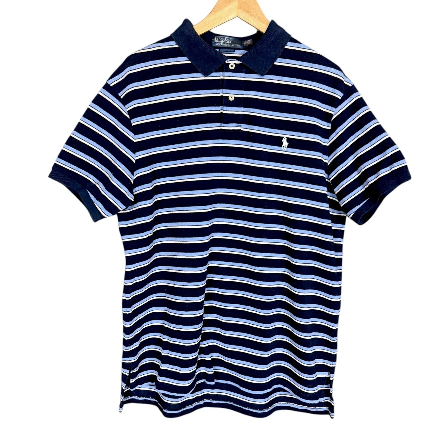 Polo Ralph Lauren Vtg Polo Ralph Lauren Blue White Striped Custom Fit Polo XL Size US XL / EU 56 / 4 - 2 Thumbnail
