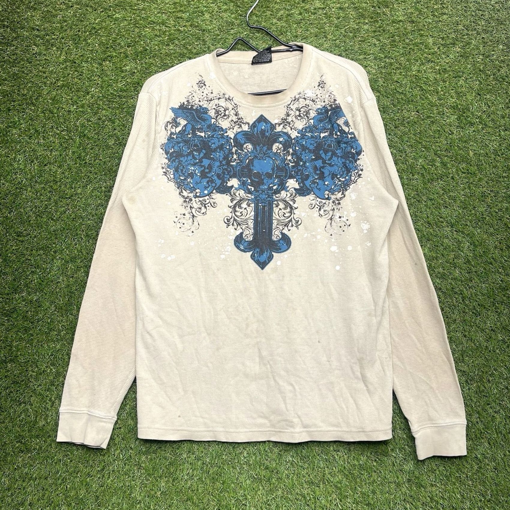 Vintage MMA Elite Thermal Shirt Mens XL Long Sleeve Live Fast Y2K Skull Wings 2000s Shirt Size US XL / EU 56 / 4 - 2 Thumbnail