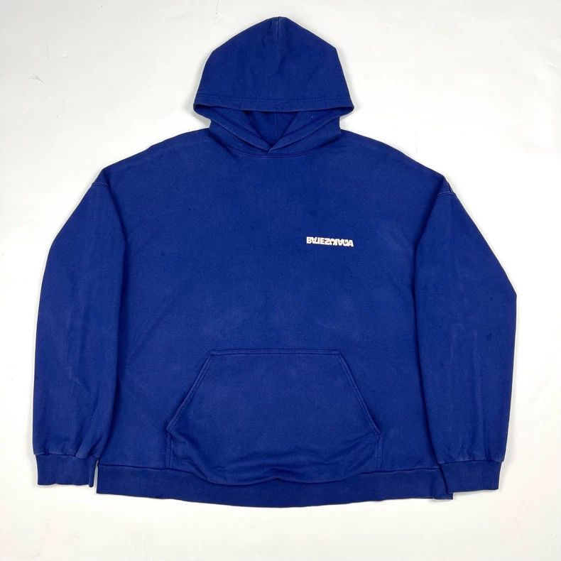 Balenciaga Balenciaga Blue embroidery inverted lettering hooded sweat Size US M / EU 48-50 / 2 - 2 Thumbnail