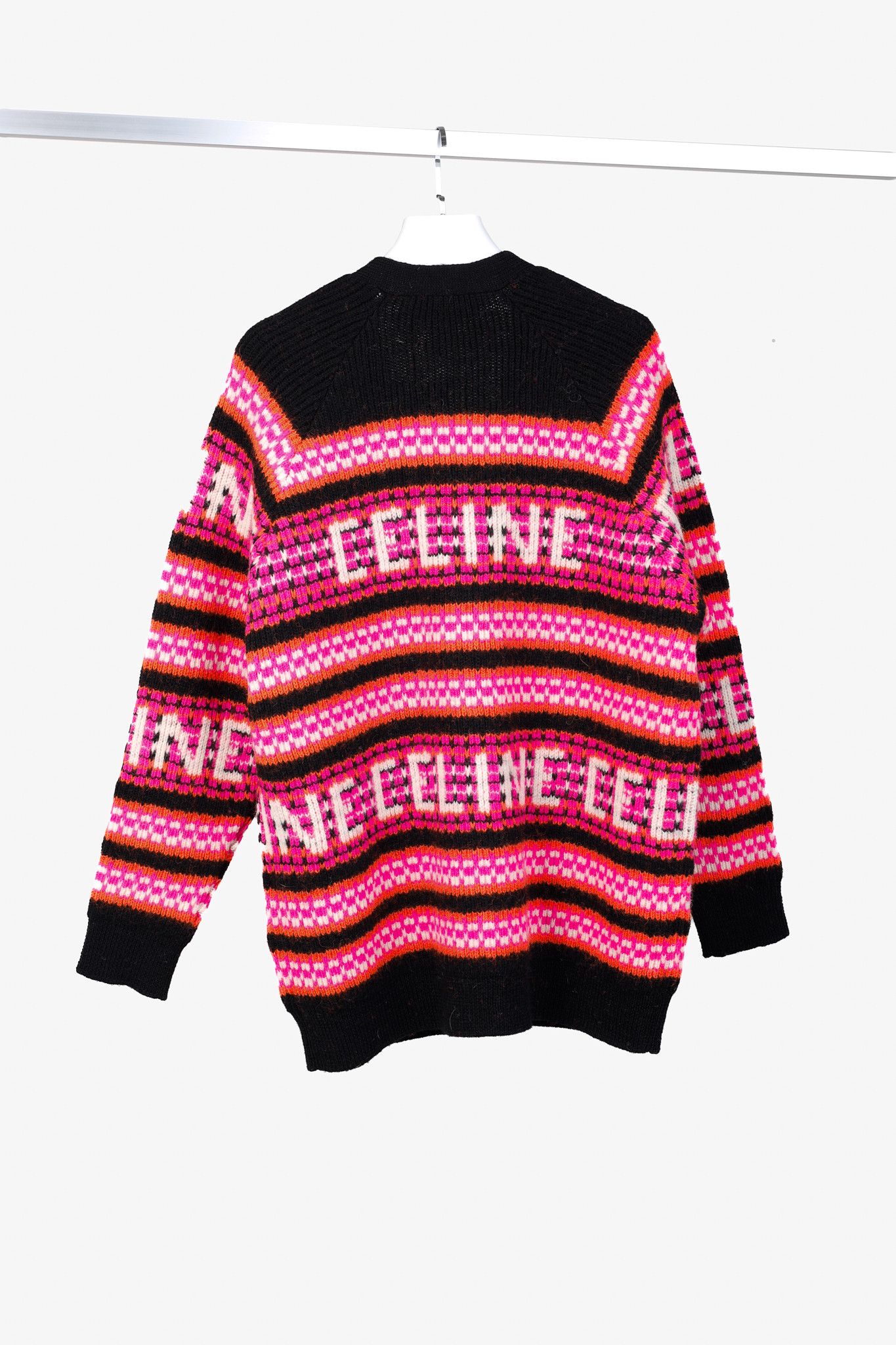 Celine Celine Pink Striped Jacquard-Knit Wool Ski Cardigan | Grailed