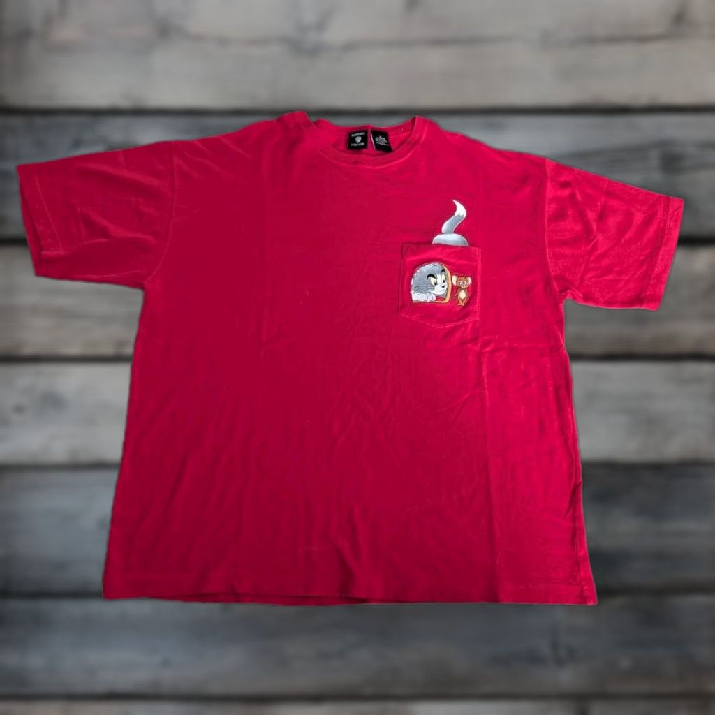 Vintage VINTAGE Warner Bros. Tom & Jerry Embroidered Pocket T-Shirt XL Red 90s Cartoon Mens Size US XL / EU 56 / 4 - 1 Thumbnail