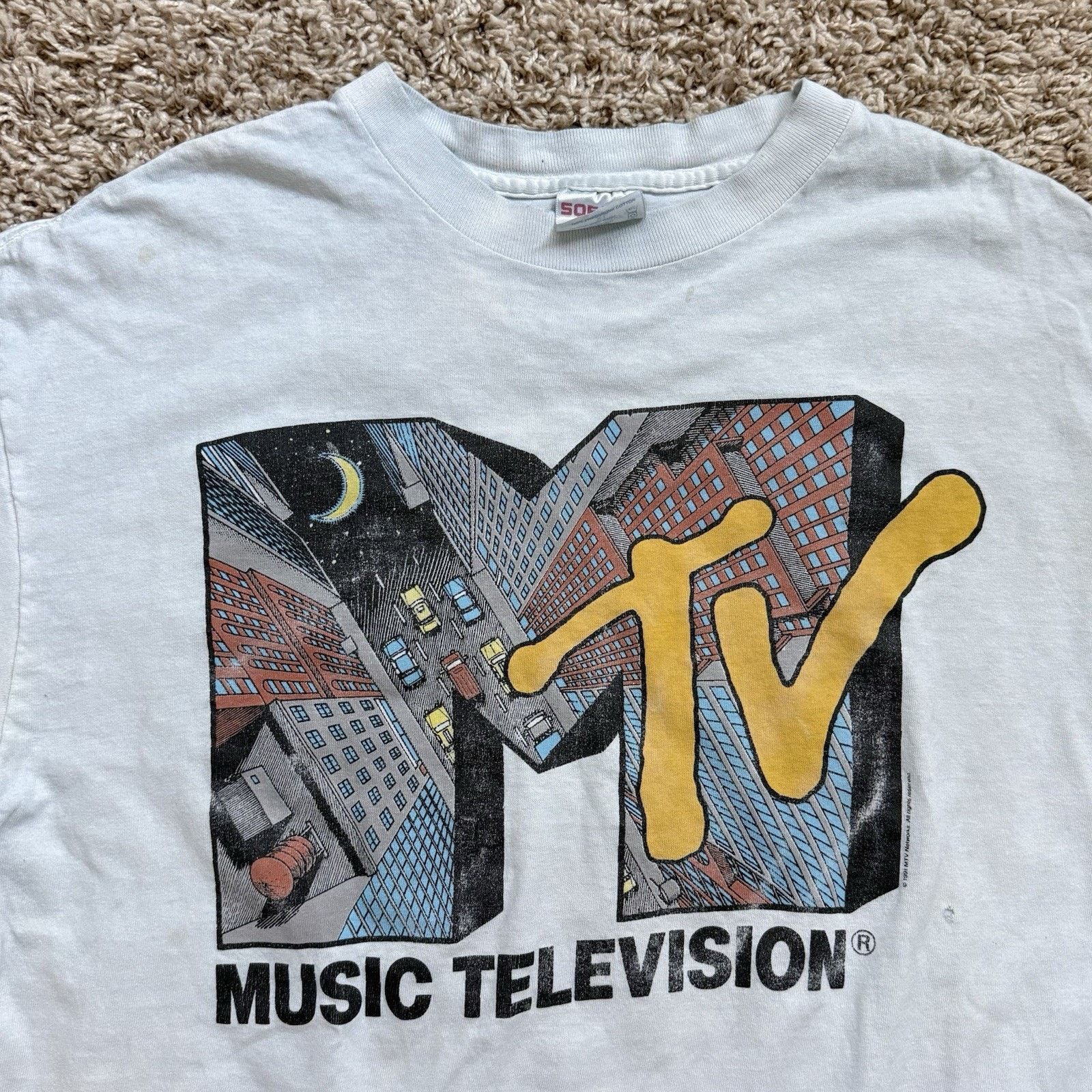 Mtv × Vintage Vintage 90’s MTV T-Shirt Blue City Logo 1991 Single Stitch Size US XL / EU 56 / 4 - 5 Thumbnail