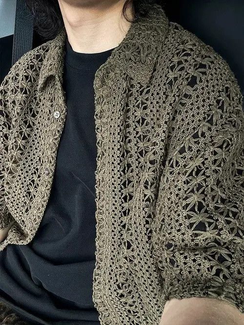 Japanese Brand Retro fashion hollow out crochet button up shirt Size US L / EU 52-54 / 3 - 5 Thumbnail