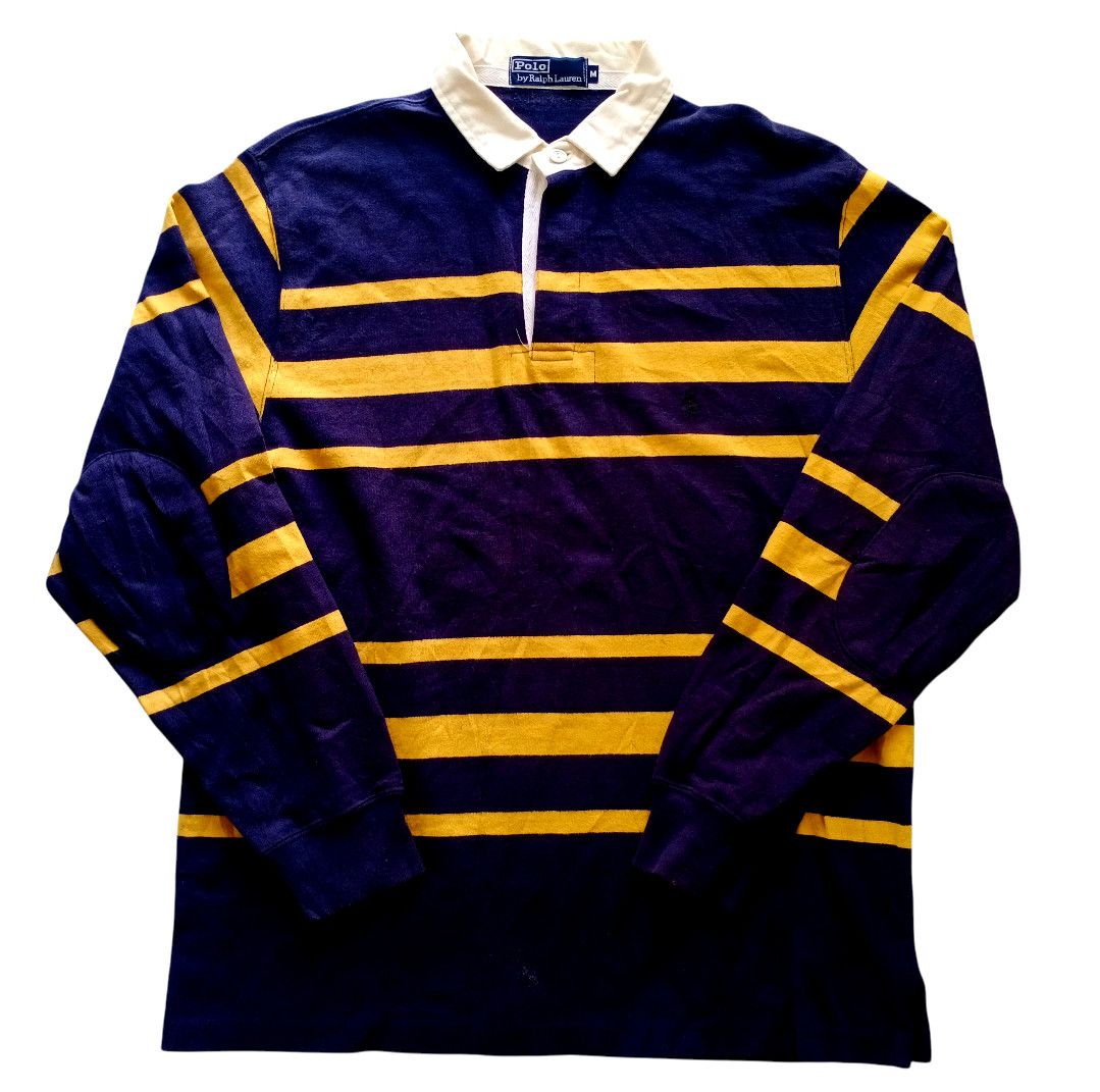 Polo Ralph Lauren Vintage 90s Polo Ralph Lauren Knit Striped Rugby Shirt Navy Size US M / EU 48-50 / 2 - 1 Thumbnail