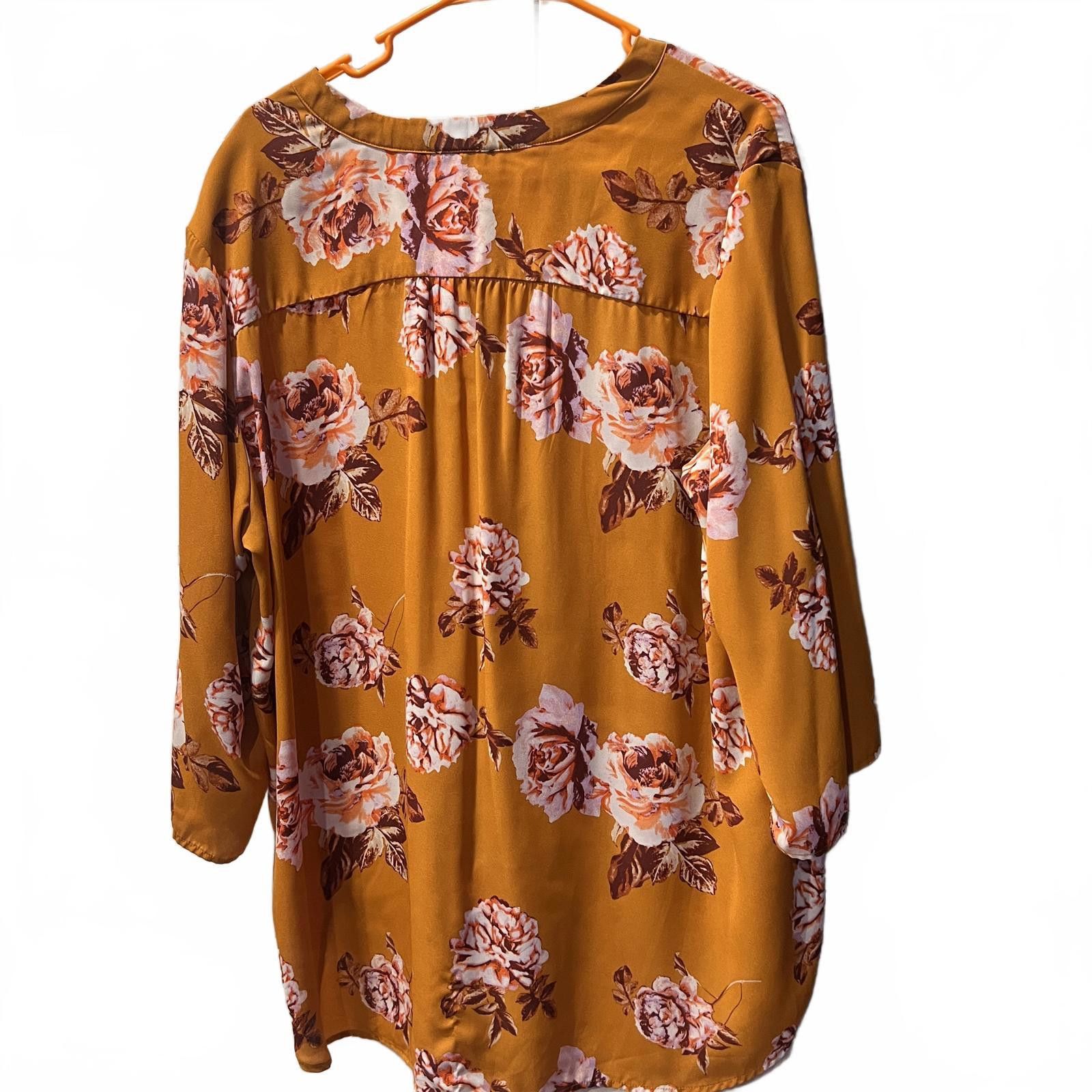 Rue Porter Rue+ Women's 2X Floral Print Long Sleeve Blouse Size XXL / US 16-18 / IT 52-54 - 2 Thumbnail