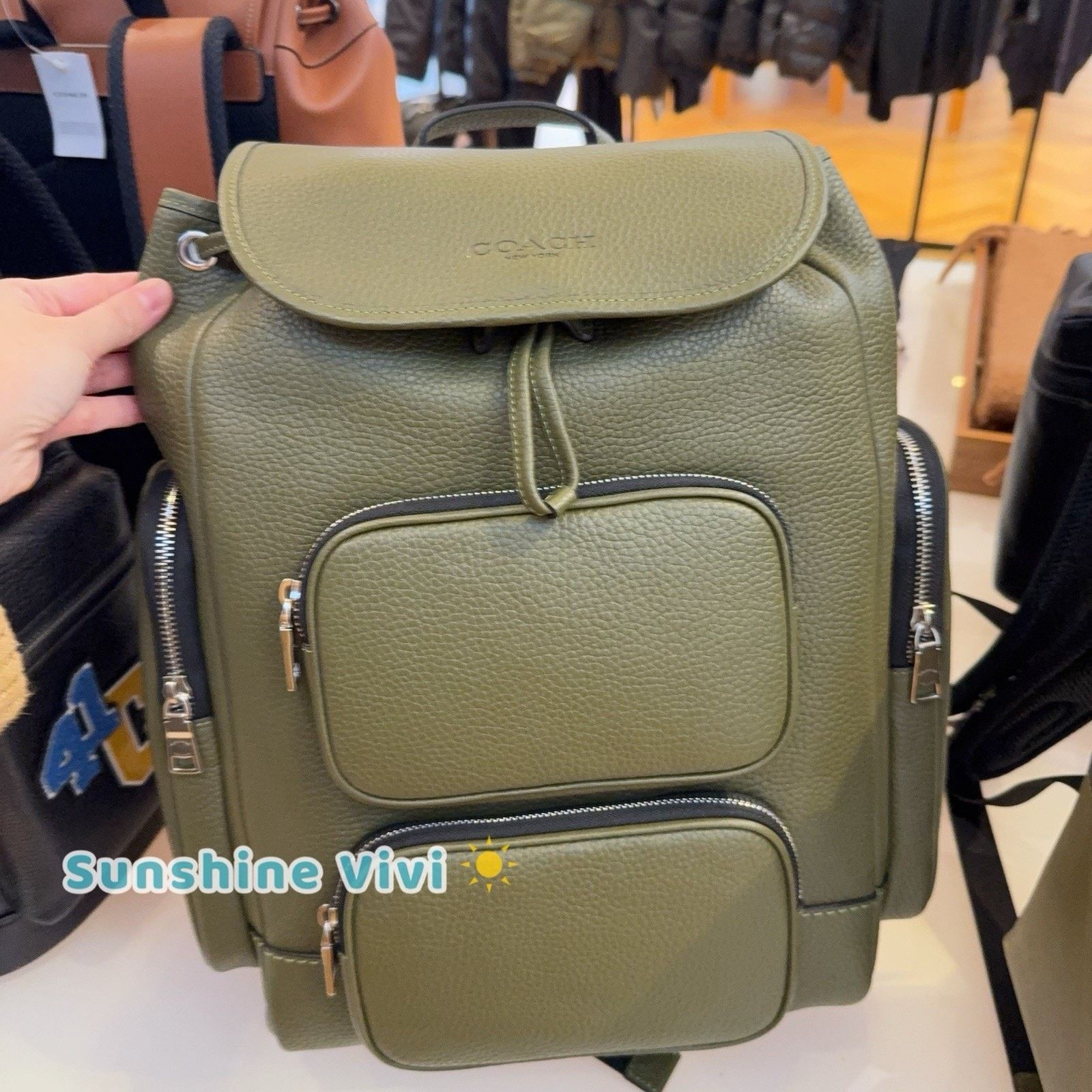 Coach NWT Coach Finn Backpack Silver/Olive CDC72 Leather Size ONE SIZE - 1 Thumbnail