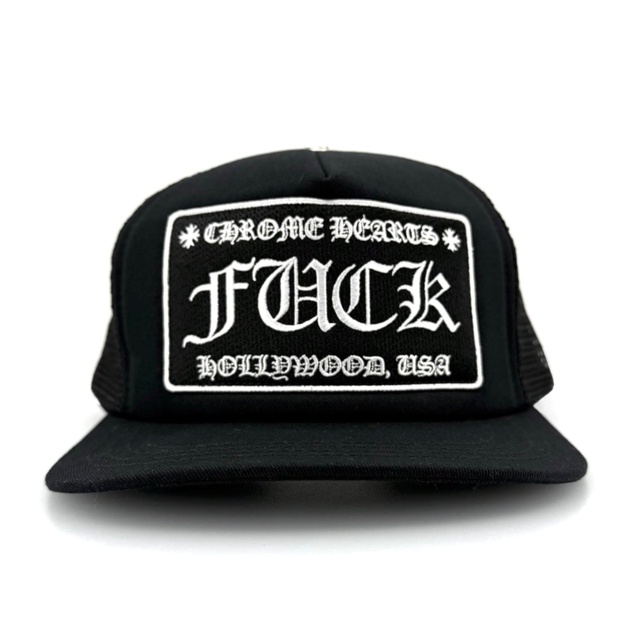 Hollywood Exclusive FUCK Patch Trucker Hat Black White