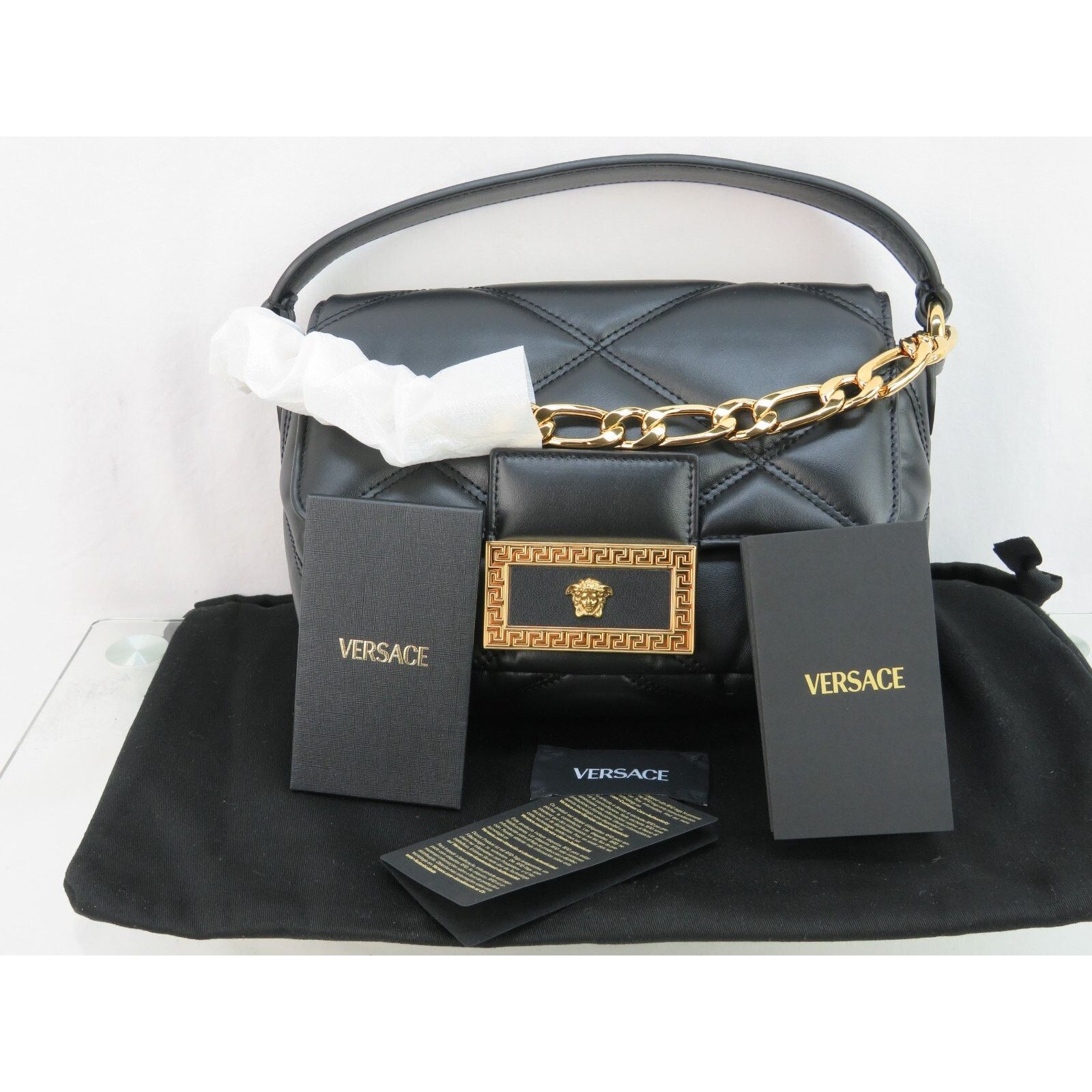 Versace VERSACE QUILTED BLACK LEATHER GOLD MEDUSA GOLD CHAIN BAG $2K Size ONE SIZE - 11 Thumbnail