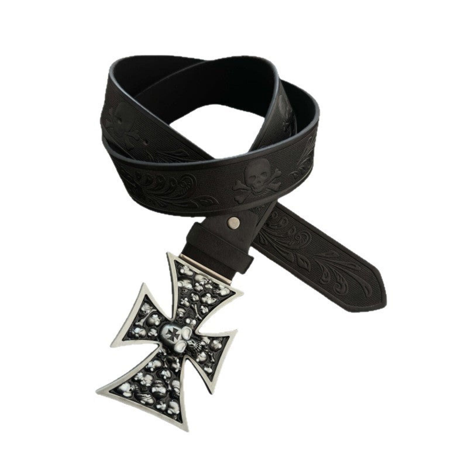 Other Iron Cross Skull Belt | Heavyweight Punk Black 120cm Size ONE SIZE - 5 Thumbnail
