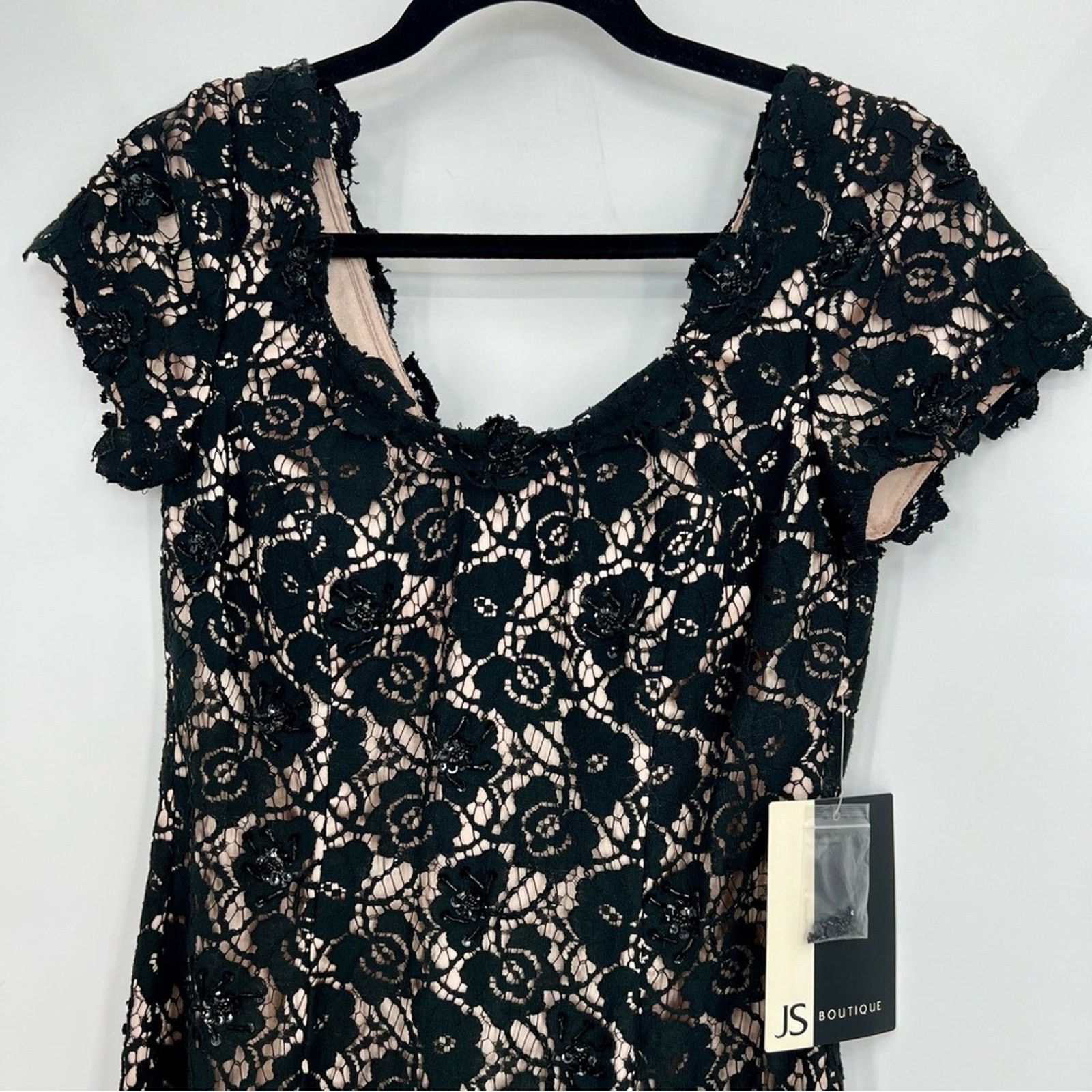 Designer JS Boutique Floral Lace Sequins Embroidered Cocktail Dress Size M / US 6-8 / IT 42-44 - 2 Thumbnail