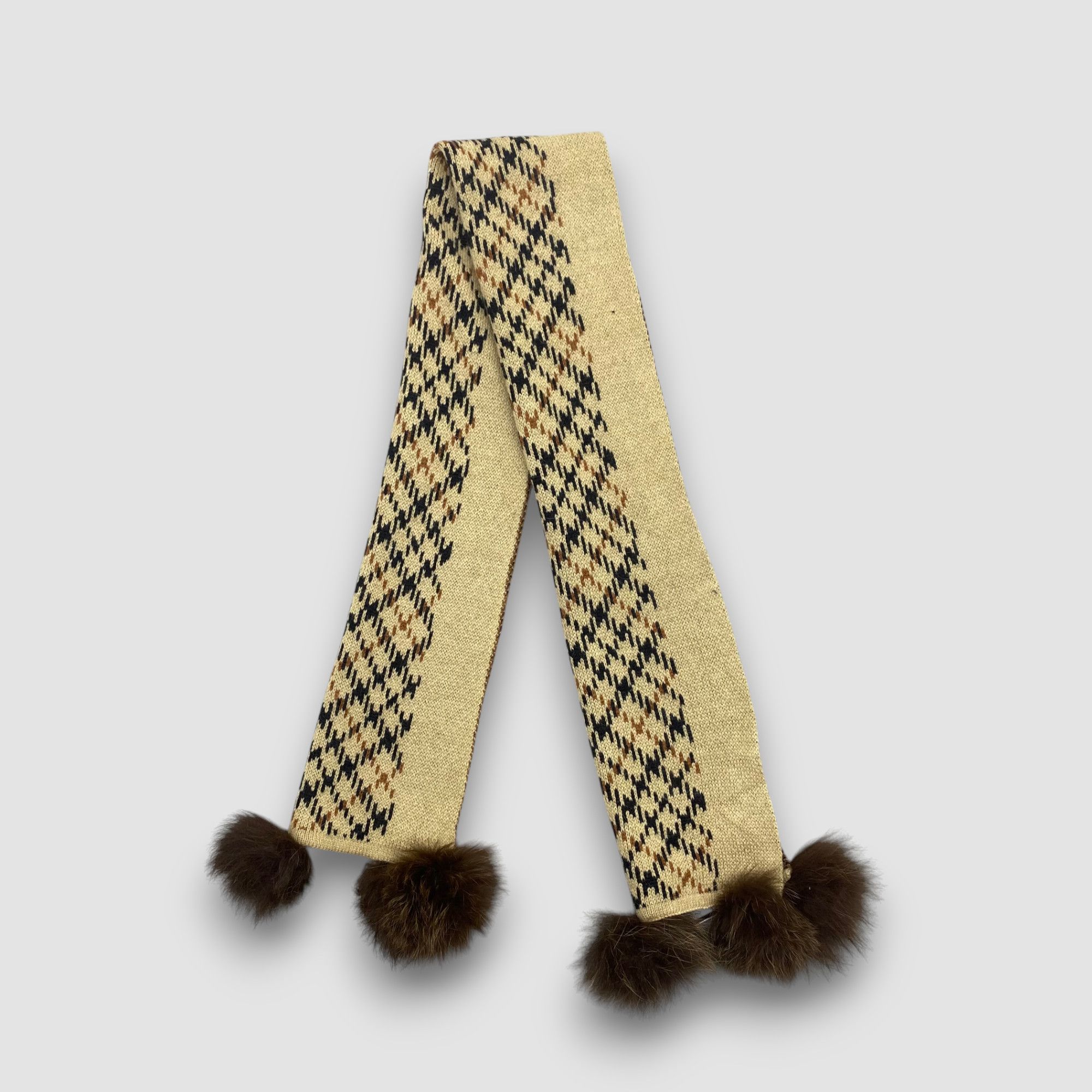 DAKS Vintage DAKS Scarf Muffler Wool Plaid Check Pom Pom Scarves Size ONE SIZE - 1 Thumbnail
