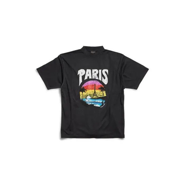 Balenciaga o1s1wg110126 Paris Tropical T-Shirt Medium Fit in Black Size XXL / US 16-18 / IT 52-54 - 1 Thumbnail