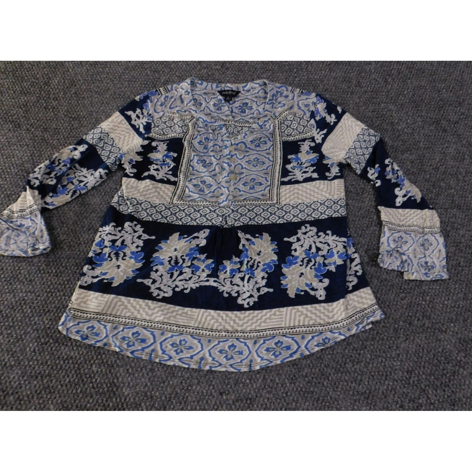 Lucky Brand Lucky Brand Blouse Womens L Blue Floral Boho Peasant Top Shirt Size L / US 10 / IT 46 - 3 Thumbnail