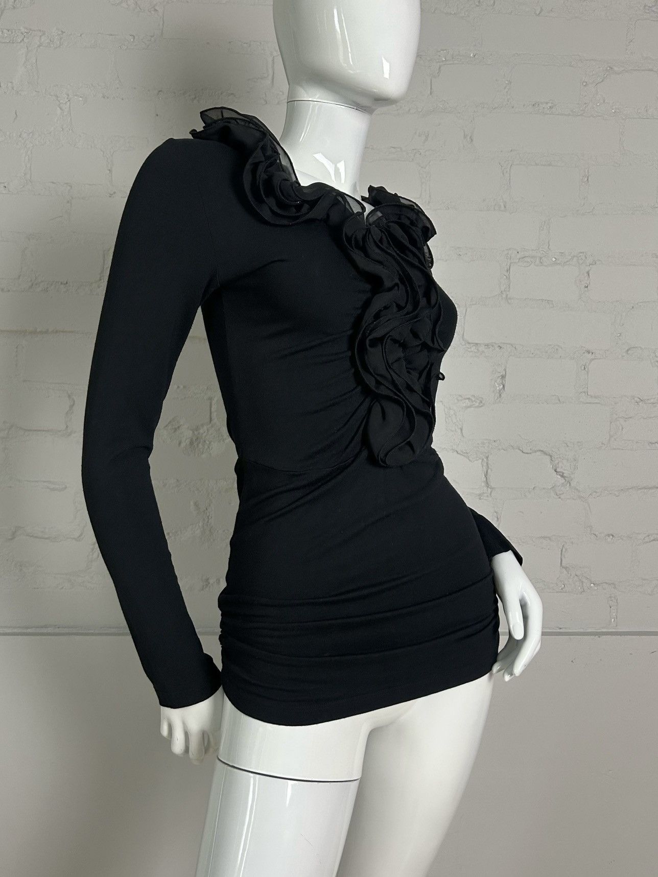 Vintage Black long sleeve ruffle tunic top Size S / US 4 / IT 40 - 1 Thumbnail