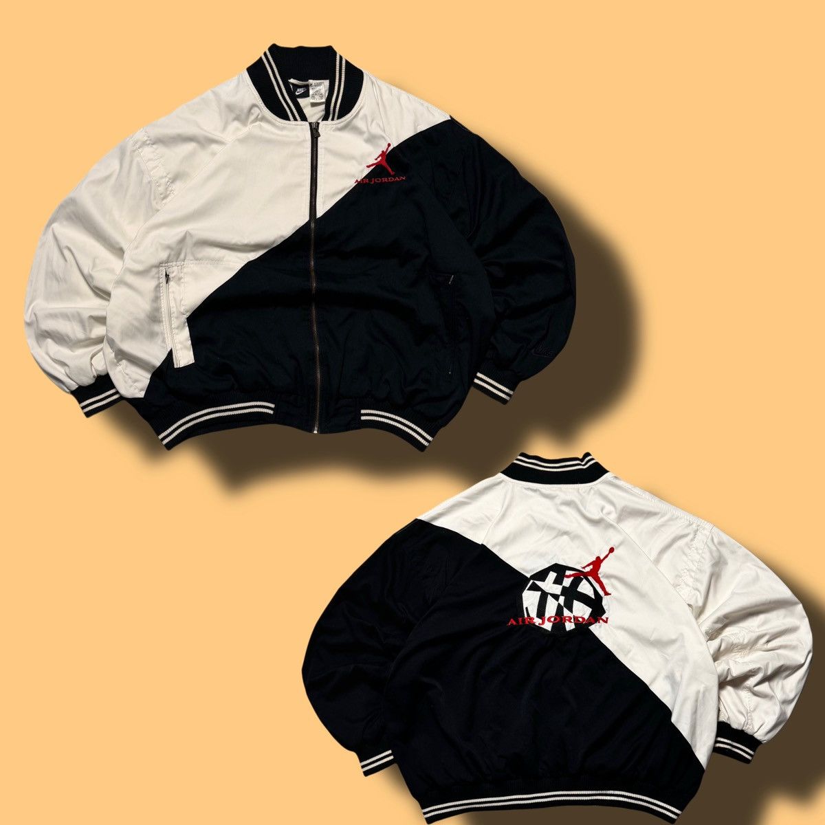Nike × Vintage 90s Nike Vintage Air Jordan Nylon Oversize Bomber Jacket Size US XXL / EU 58 / 5 - 1 Thumbnail