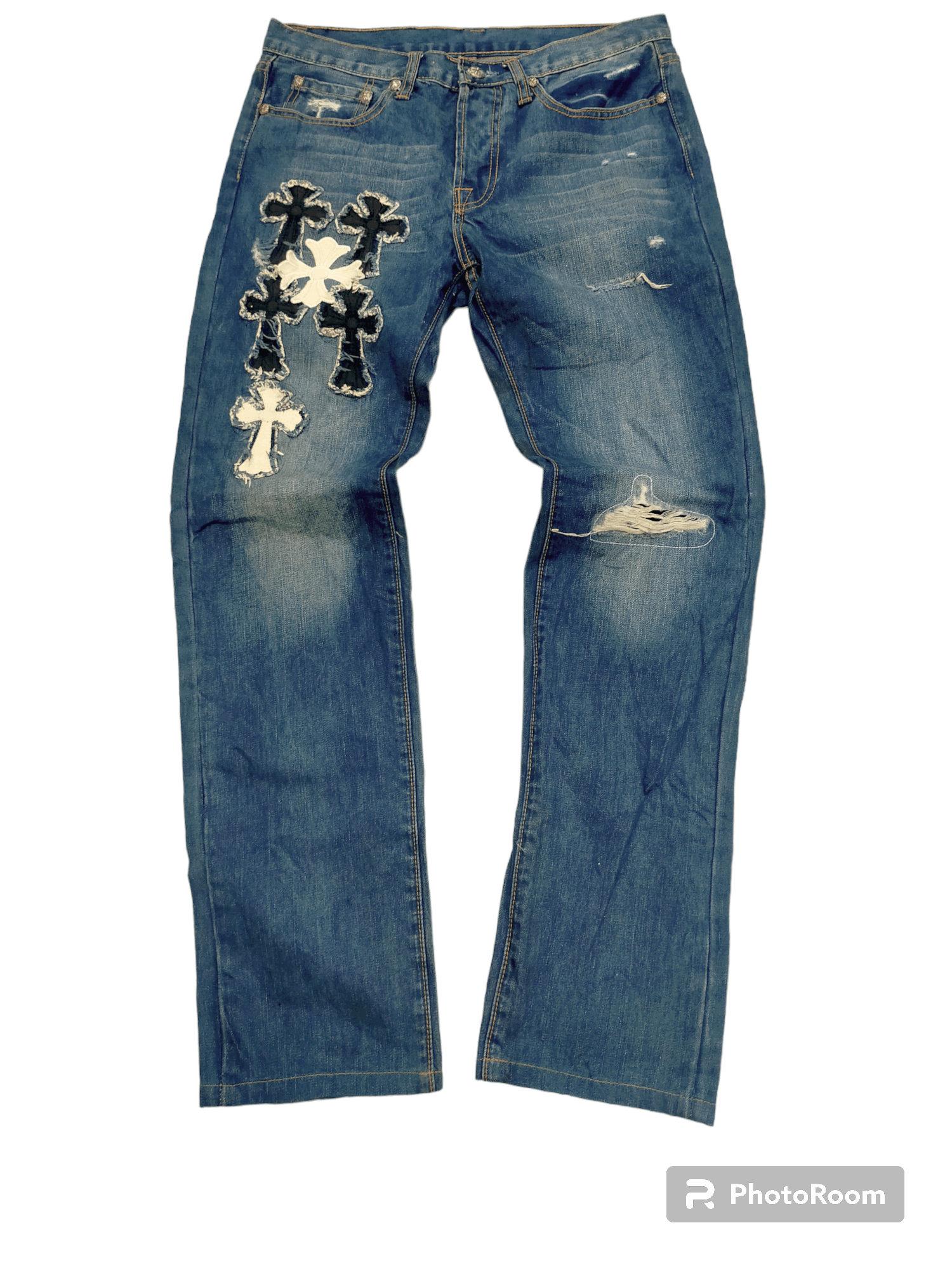 🚨UNBRAND EMBROIDERY PATCHES CROSS DENIM PANTS