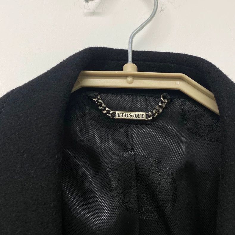 Versace Versace Black leather double-breasted wool coat coat Size US M / EU 48-50 / 2 - 5 Thumbnail