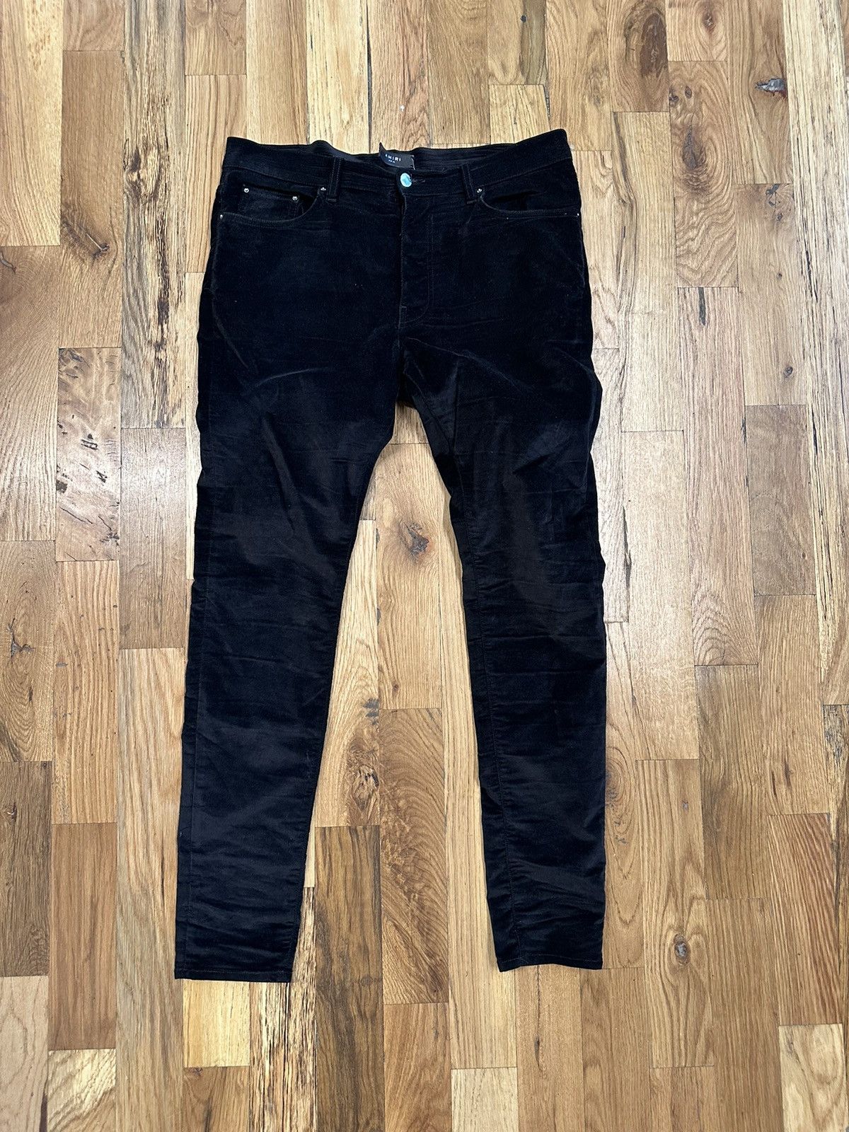 image of Amiri Plain Black Velour Black Jeans Size 36, Men's