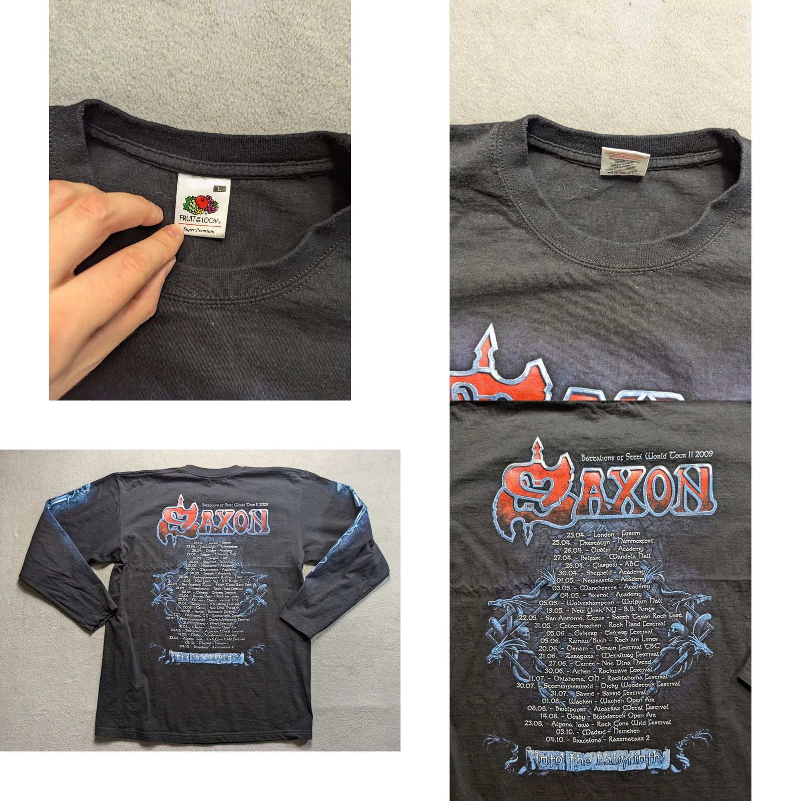 Fruit Of The Loom Saxon World tour 2009 Fruit of the Loom Long Sleeve Shirt Black Mens Size L Size US L / EU 52-54 / 3 - 8 Thumbnail