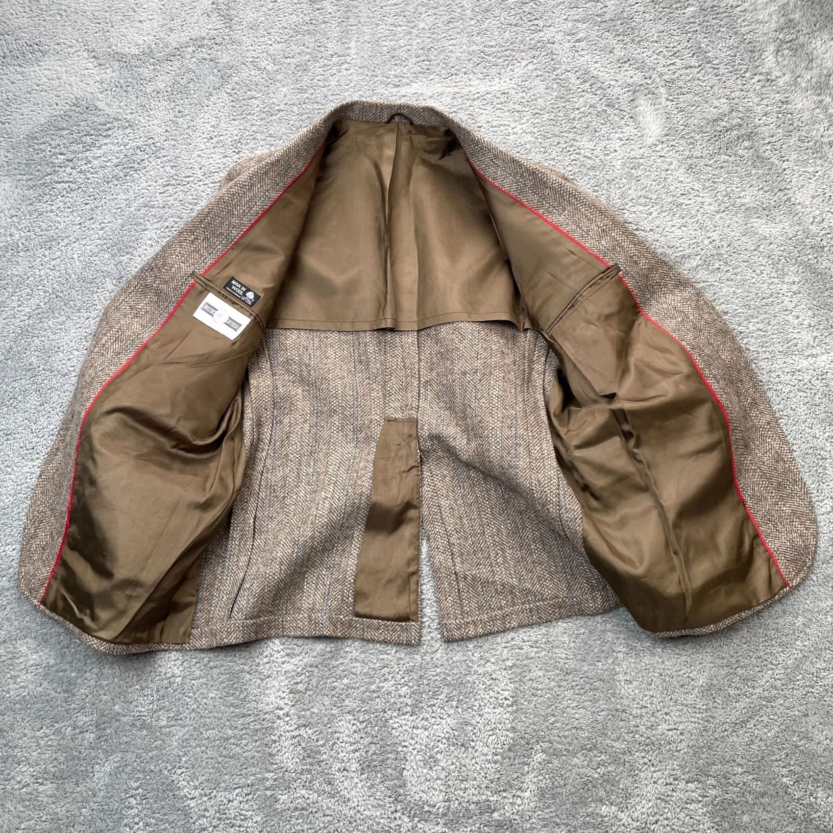Vintage VTG Tweed Jacket Men L Brown Herringbone Wool Blazer 2 Piece Notch Lapel Single-Breasted 4-Button Size 42R - 5 Thumbnail