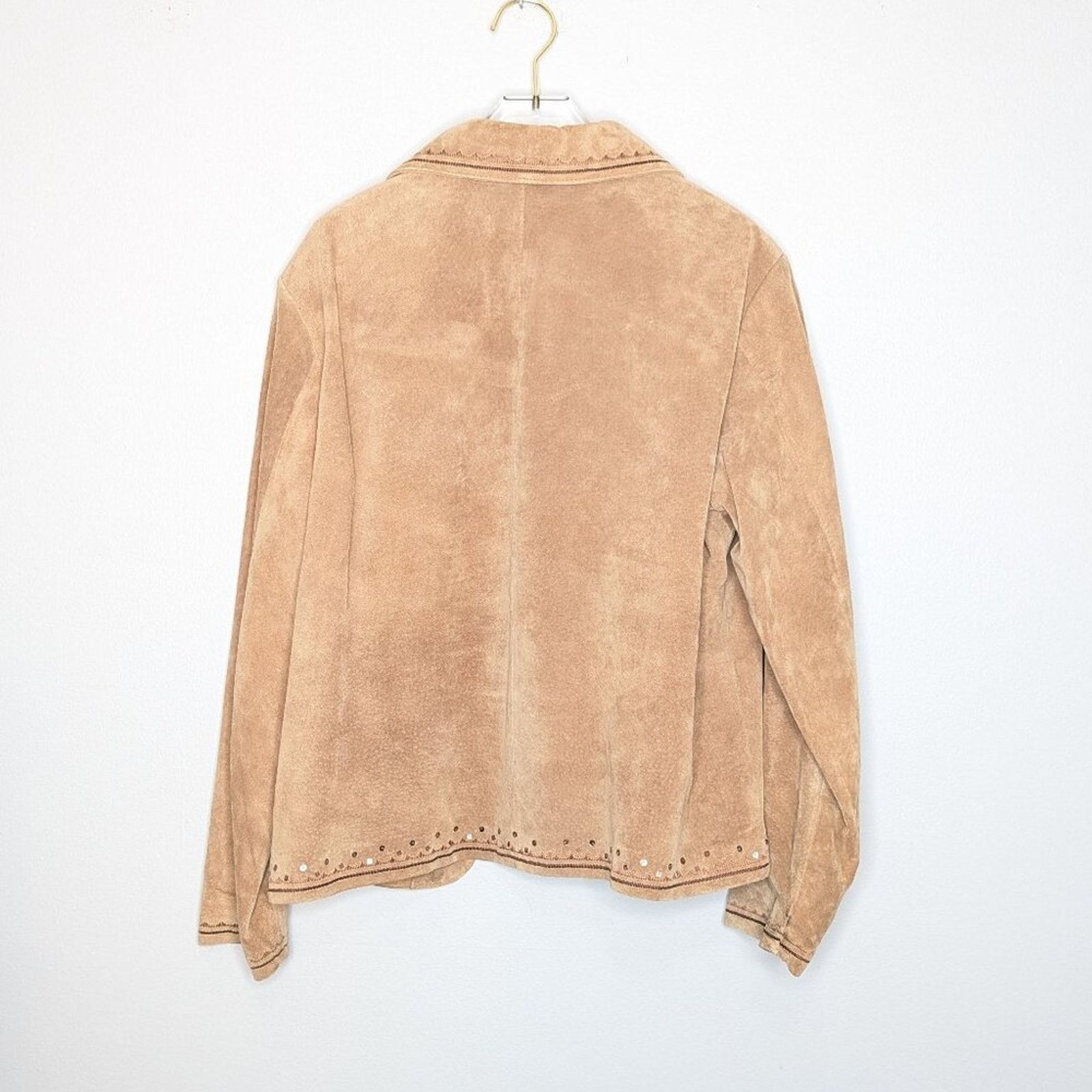 Chicos Chico's Vintage Tan Suede Long Sleeve Open Front Jacket Size L / US 10 / IT 46 - 2 Thumbnail