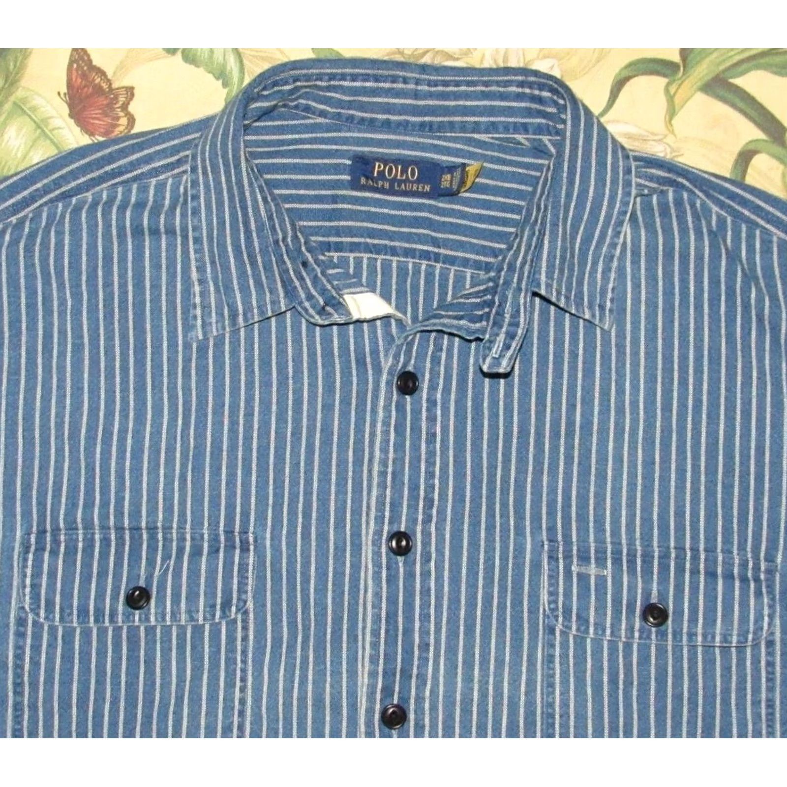 Ralph Lauren Polo RALPH LAUREN Indigo Railroad Hickory Striped Engineer Button Down Shirt 2XB Mens Long Sleeve Regular XS-XL 2XB? Size US XXL / EU 58 / 5 - 2 Thumbnail