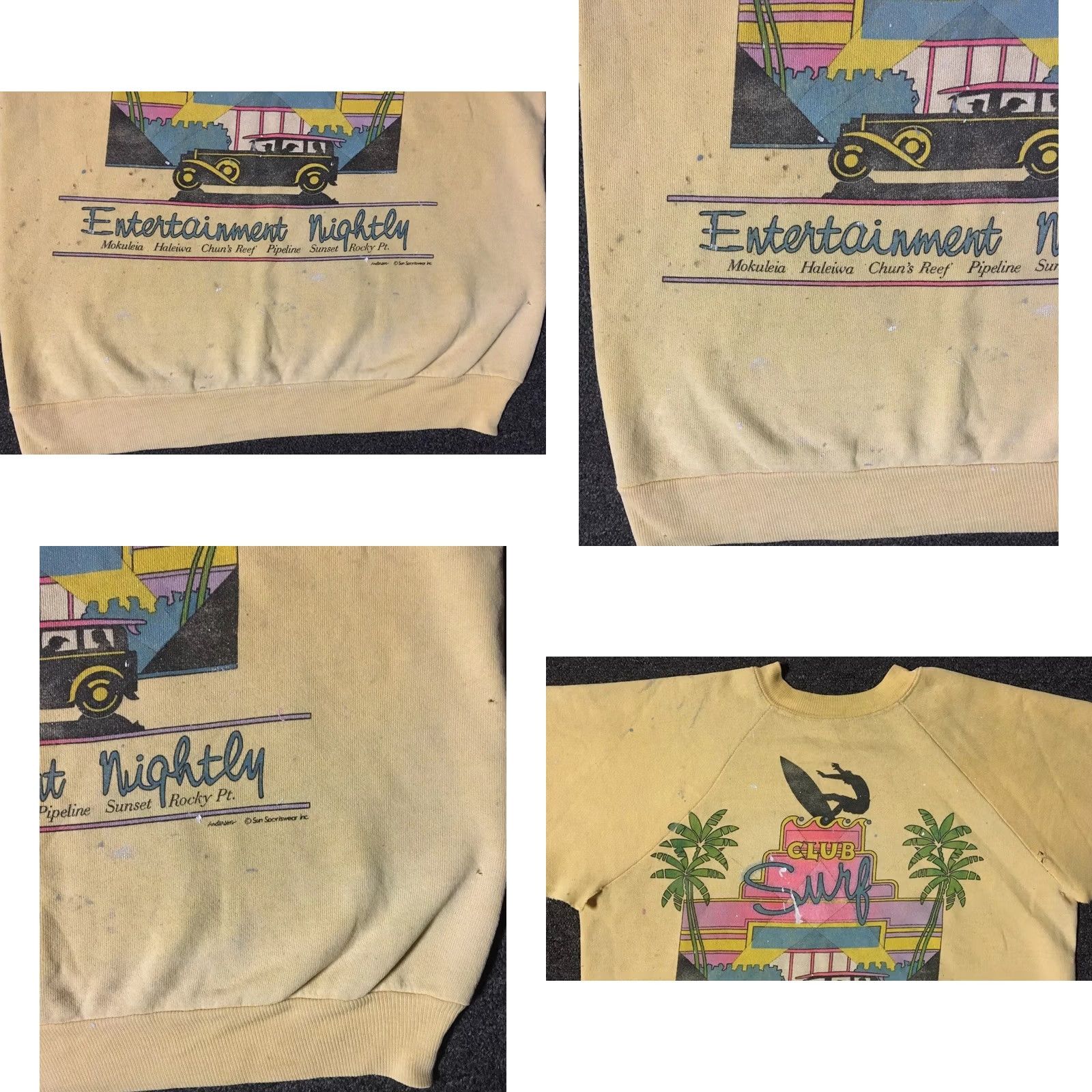 Quiksilver Vintage 80s Surf Thrashed Distress Sweatshirt XS Yellow - Striped - Quiksilver Size US XS / EU 42 / 0 - 8 Thumbnail
