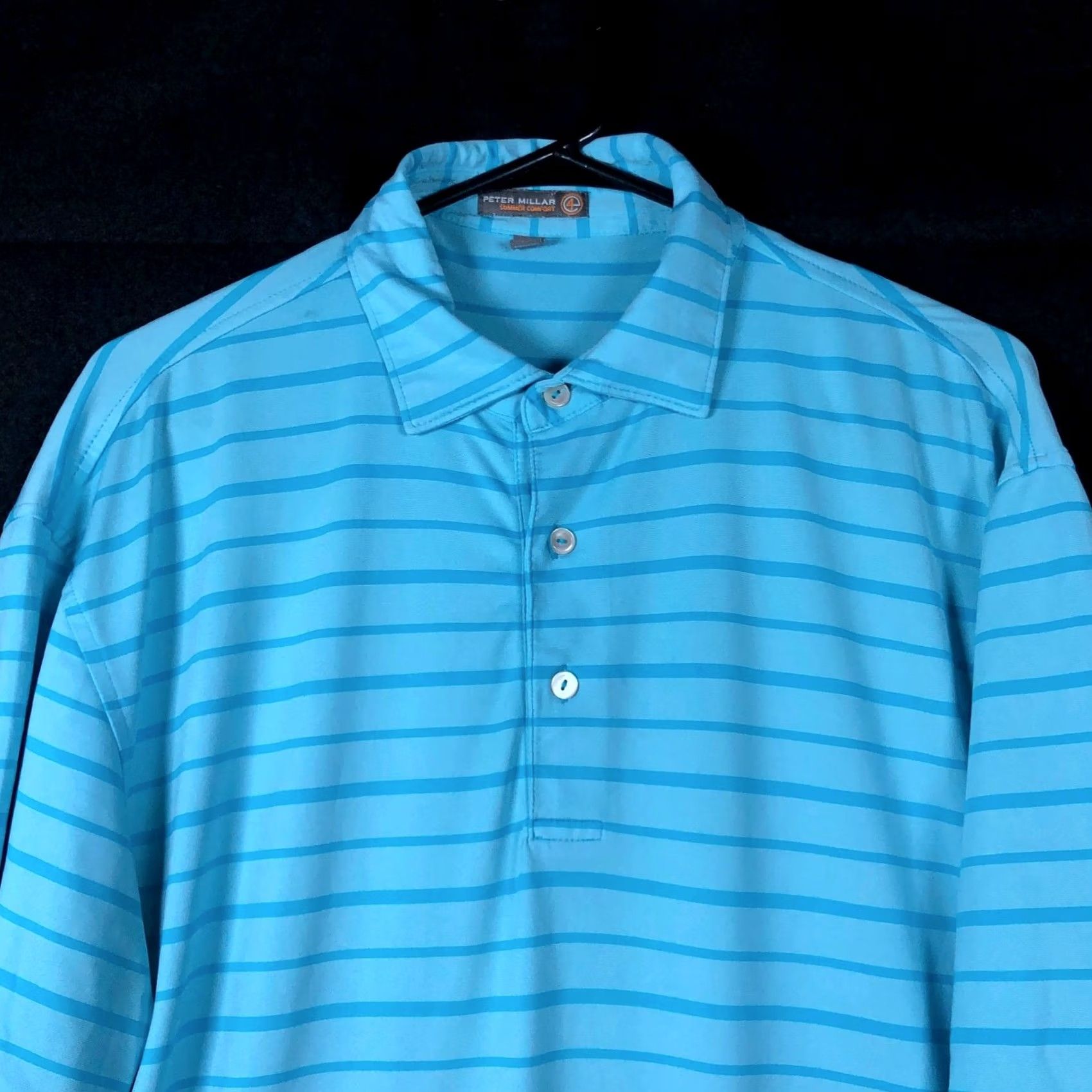 Peter Millar Peter Millar Mens Shirt Blue Stripe Polo Short Sleeve Stretch M Size US M / EU 48-50 / 2 - 2 Thumbnail