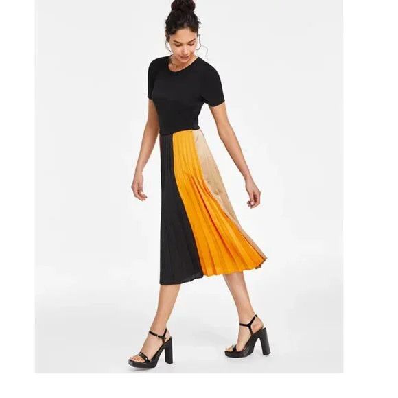 Karl Lagerfeld KARL LAGERFELD PARIS Women's Colorblocked Pleated Midi Dress Size XL / US 12-14 / IT 48-50 - 5 Thumbnail