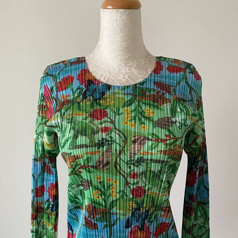 Issey Miyake Issey Miyake Green Dinosaur Park Pleated long sleeves Size L / US 10 / IT 46 - 4 Thumbnail