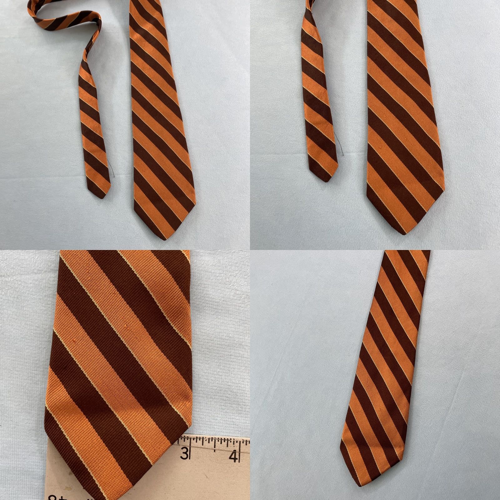 Vintage VINTAGE Handmade Silk Repp Tie Deco Stripe Necktie Brown Orange 58" One Size Mens Size ONE SIZE - 10 Thumbnail